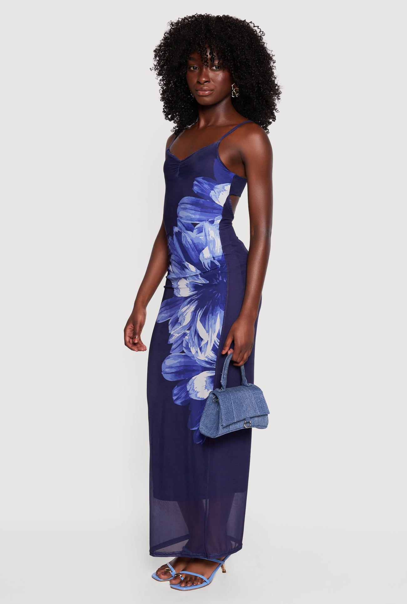 maxi dress with mesh overlay Floral Mesh Overlay Maxi Dress with Keyhole Back