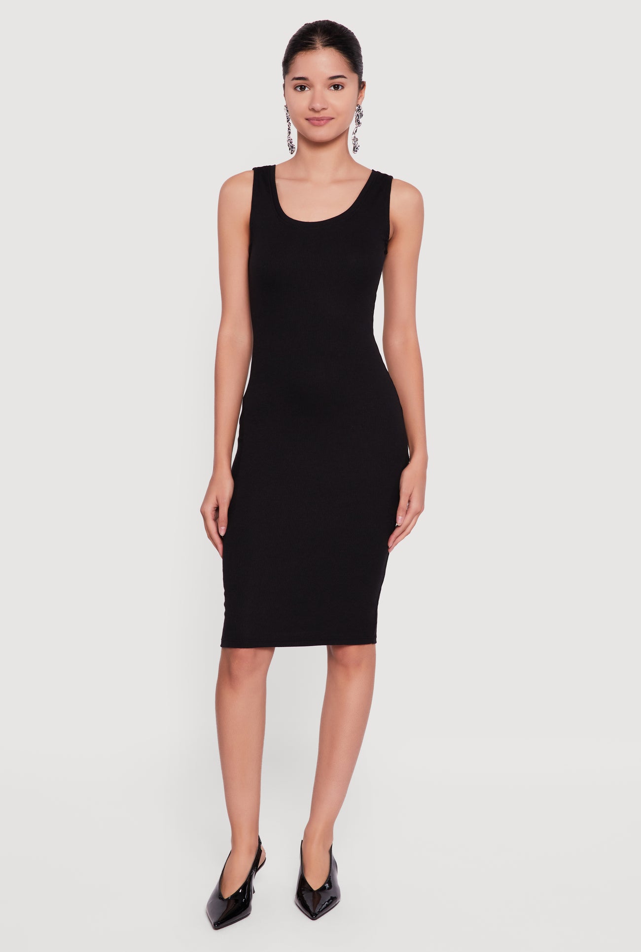 Sleeveless Ribbed Knit Midi Dress