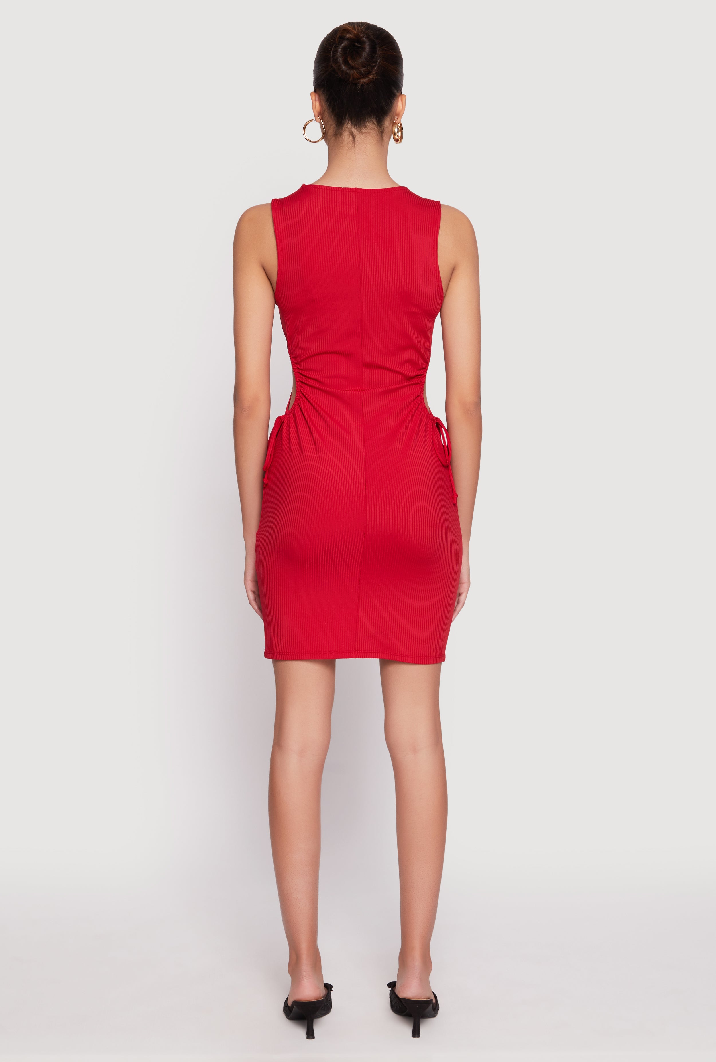 Ribbed Knit Drawstring Side Cut Out Dress