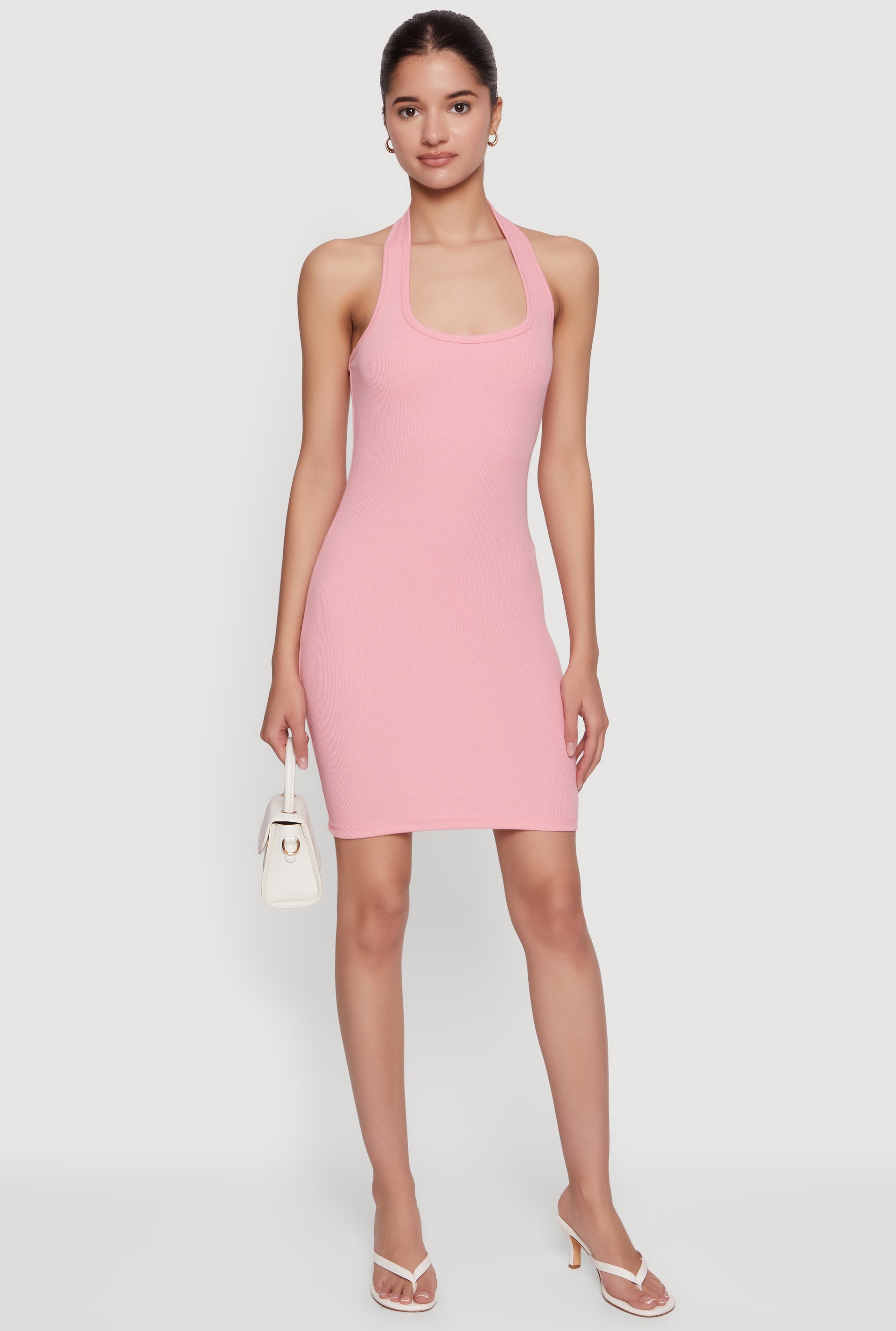 ribbed halter mini dress Womens Ribbed Knit Halter Mini Dress, Lime, Size L