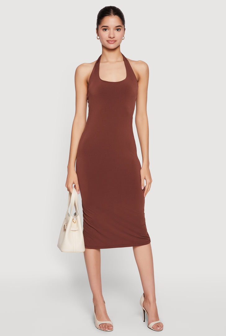 Solid Halter Neck Dresses
