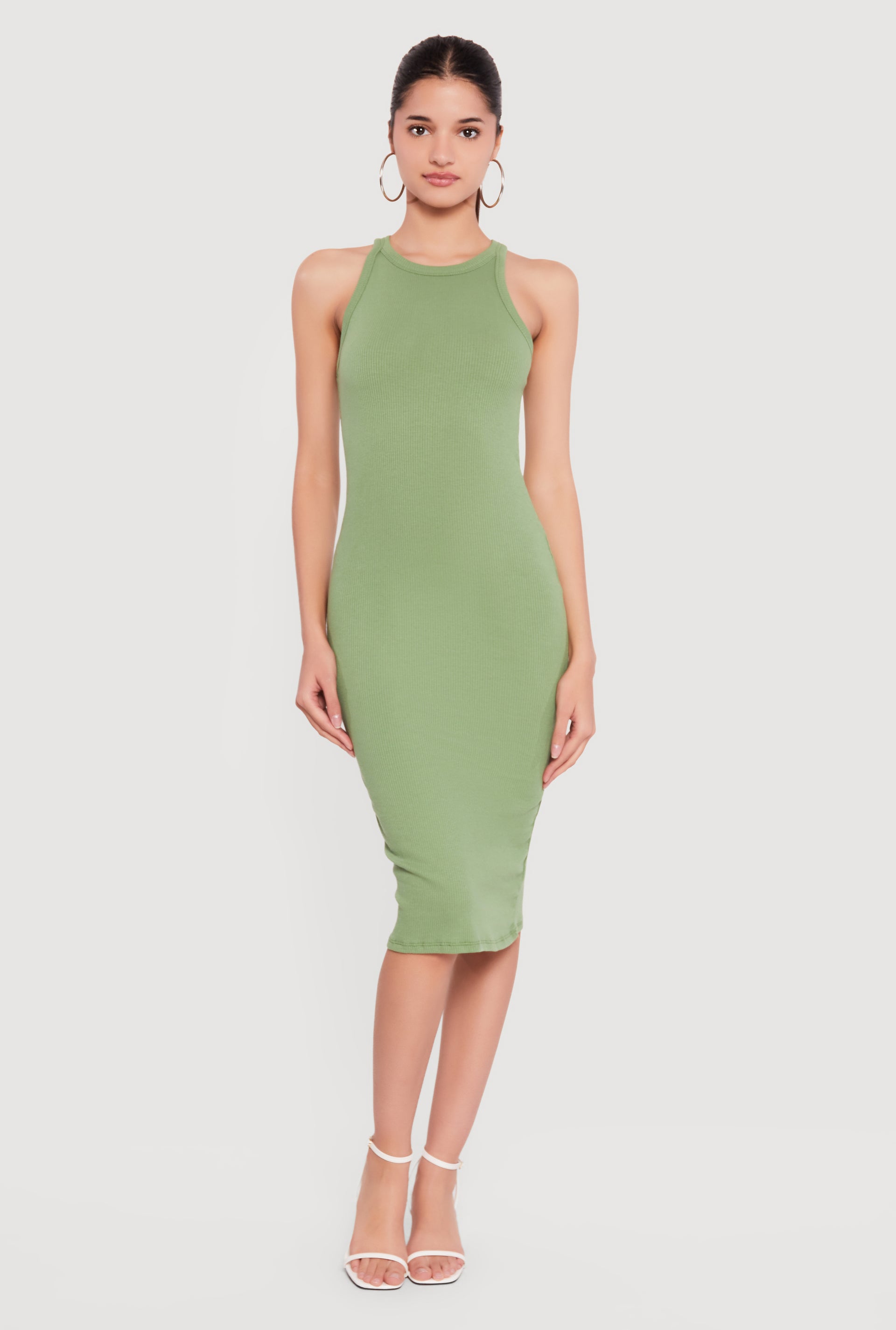 racerback dress Tank in Olive Size: Small Neck:17.0 KR10242023 Side seams for enhanced Davina | Brown Ruched
