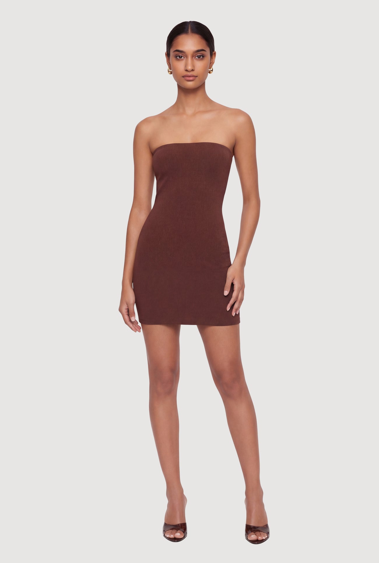 bodycon fitted brown dress tube transparent background Womens Solid Mini Tube Dress, Mocha, Size M
