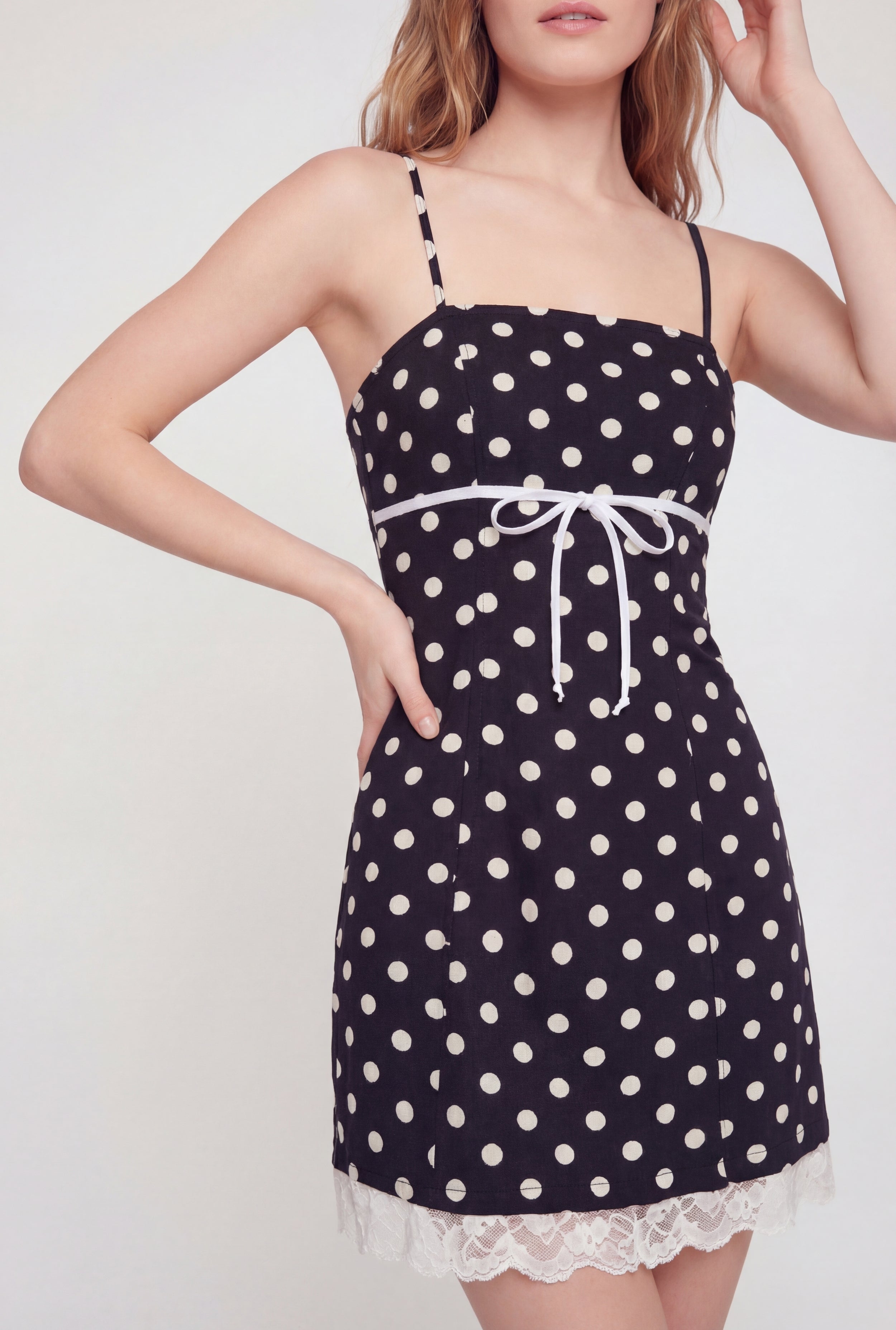 専用Herlipto☆Polka-Dot Lace-Trim Dress Polka Dot Lace Trim Cami Mini Dress