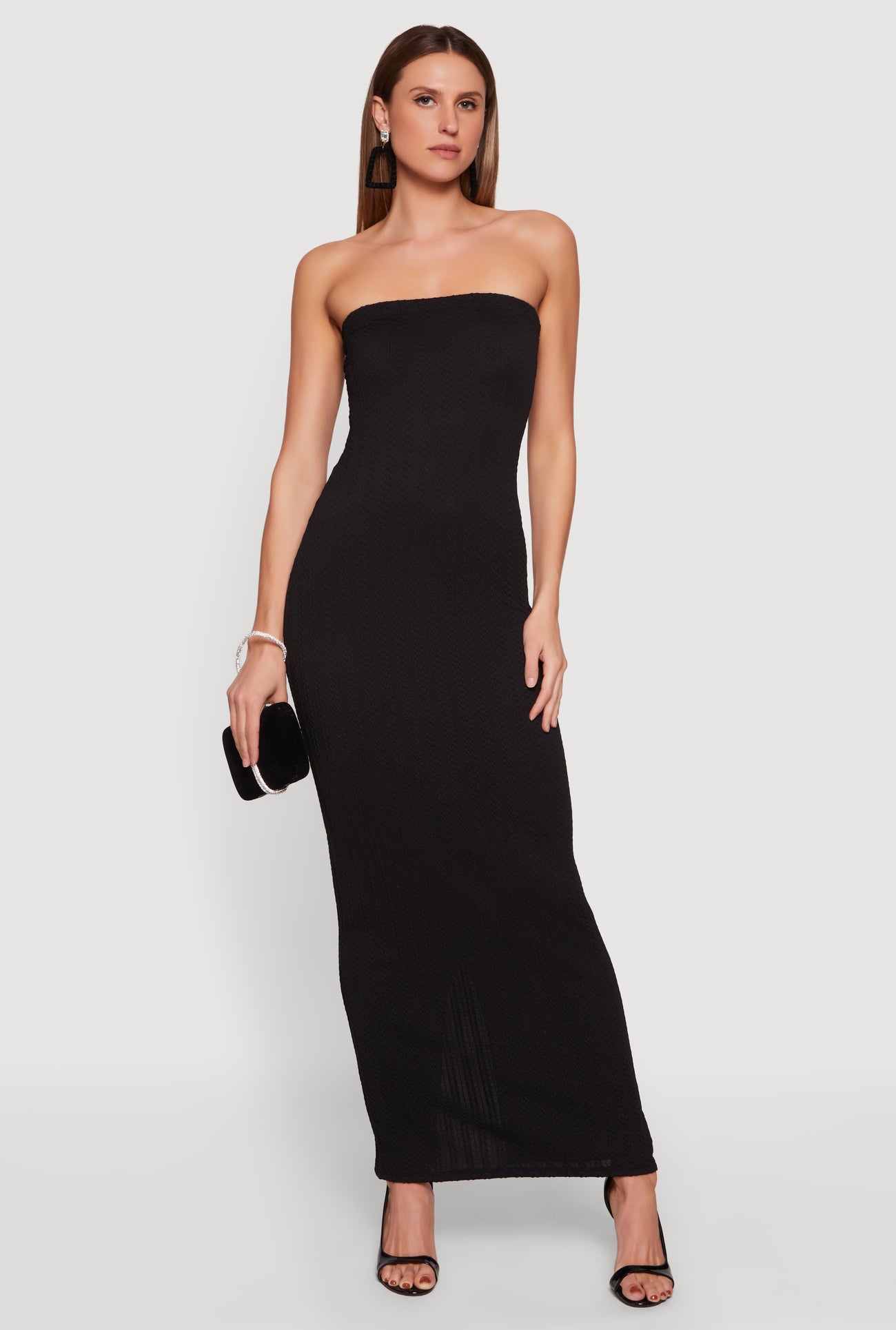 Textured Knit Back Slit Tube Maxi Dress