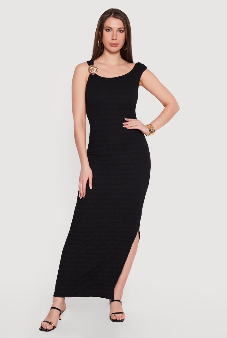 high slit casual dress Weekend Vibes High Slit Striped Knit Maxi Dress