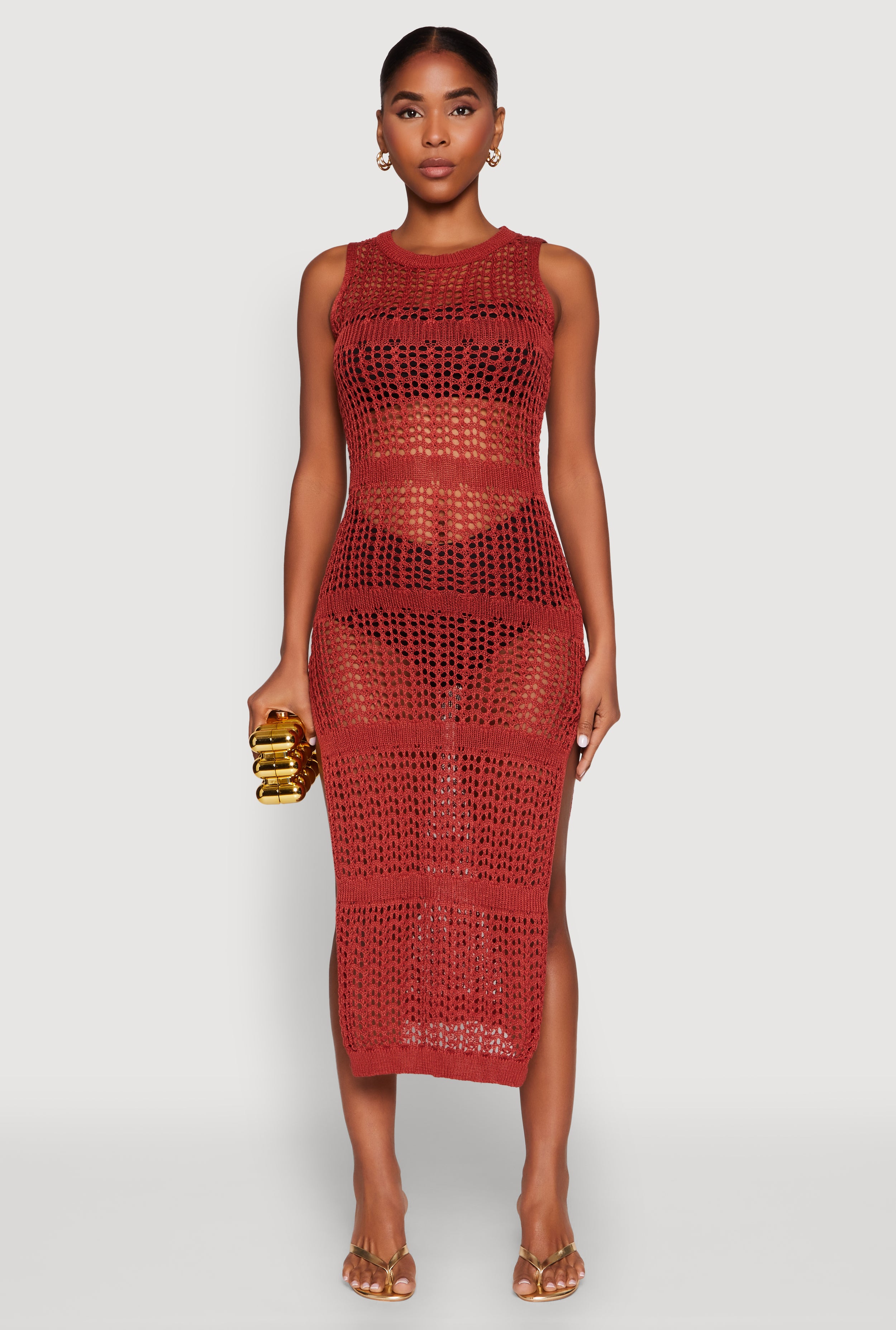 Side Slit Crochet Midi Dress