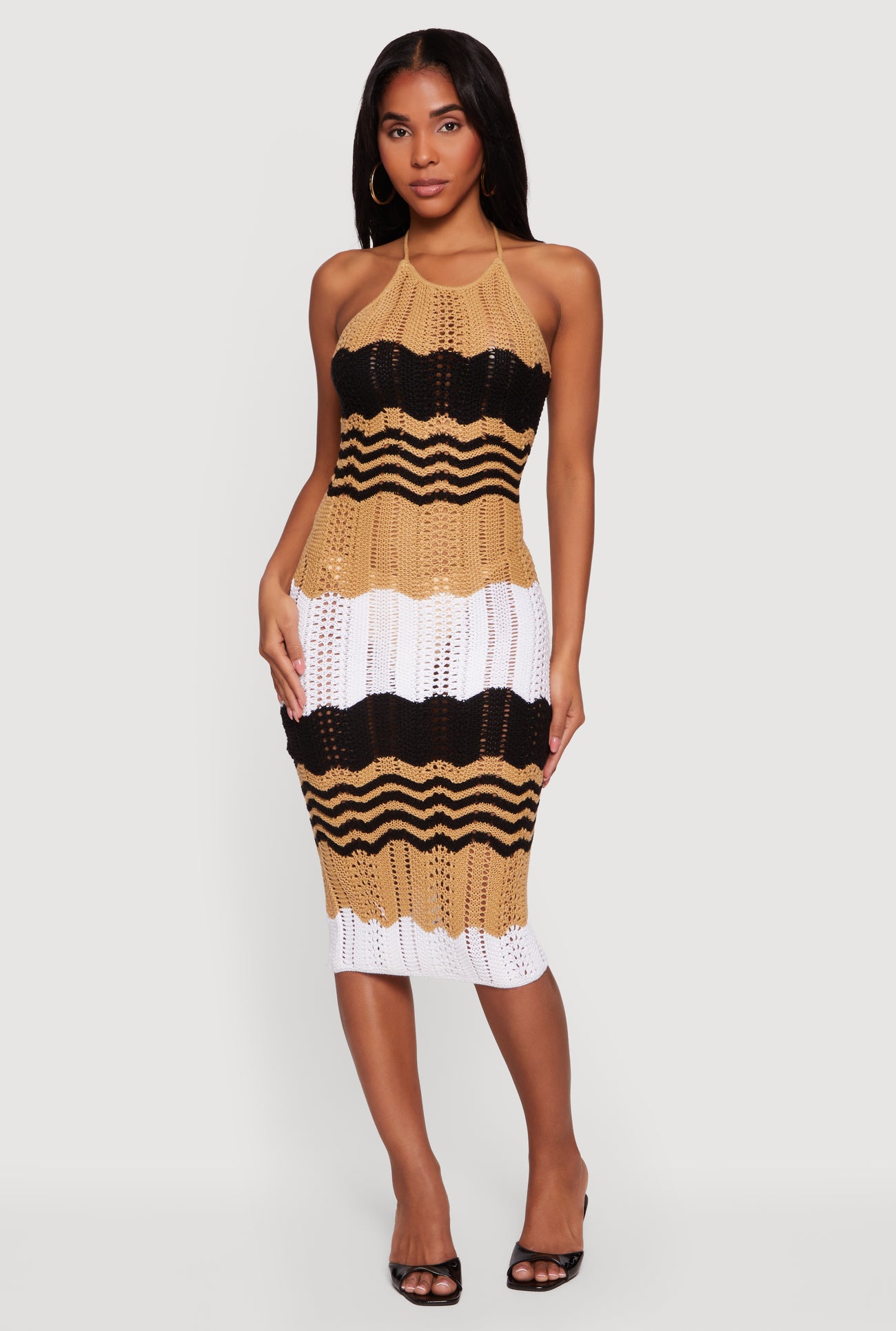 Chevron Stripe Crochet Halter Midi Dress Chevron Stripe Crochet Halter Midi Dress