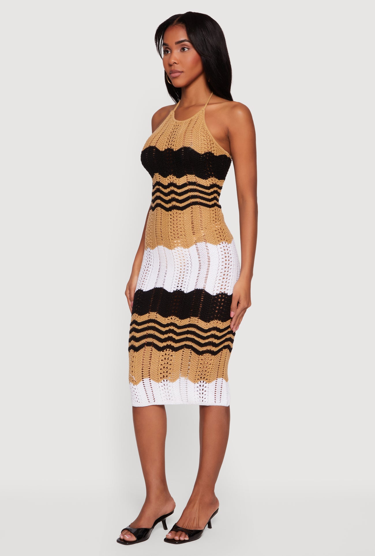 Chevron Stripe Crochet Halter Midi Dress