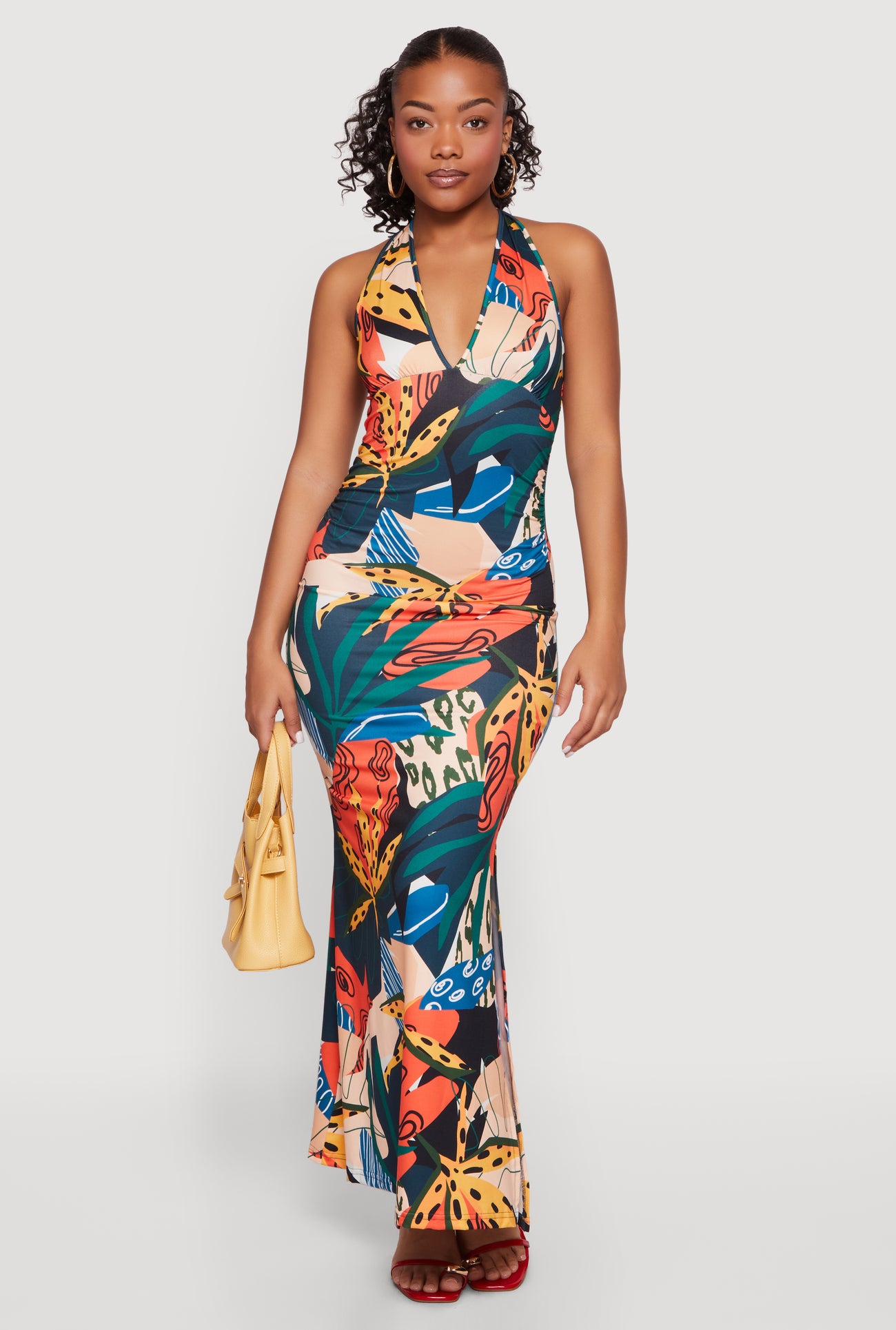 Printed Pattern Tie Back Halter Neck Mermaid Dress