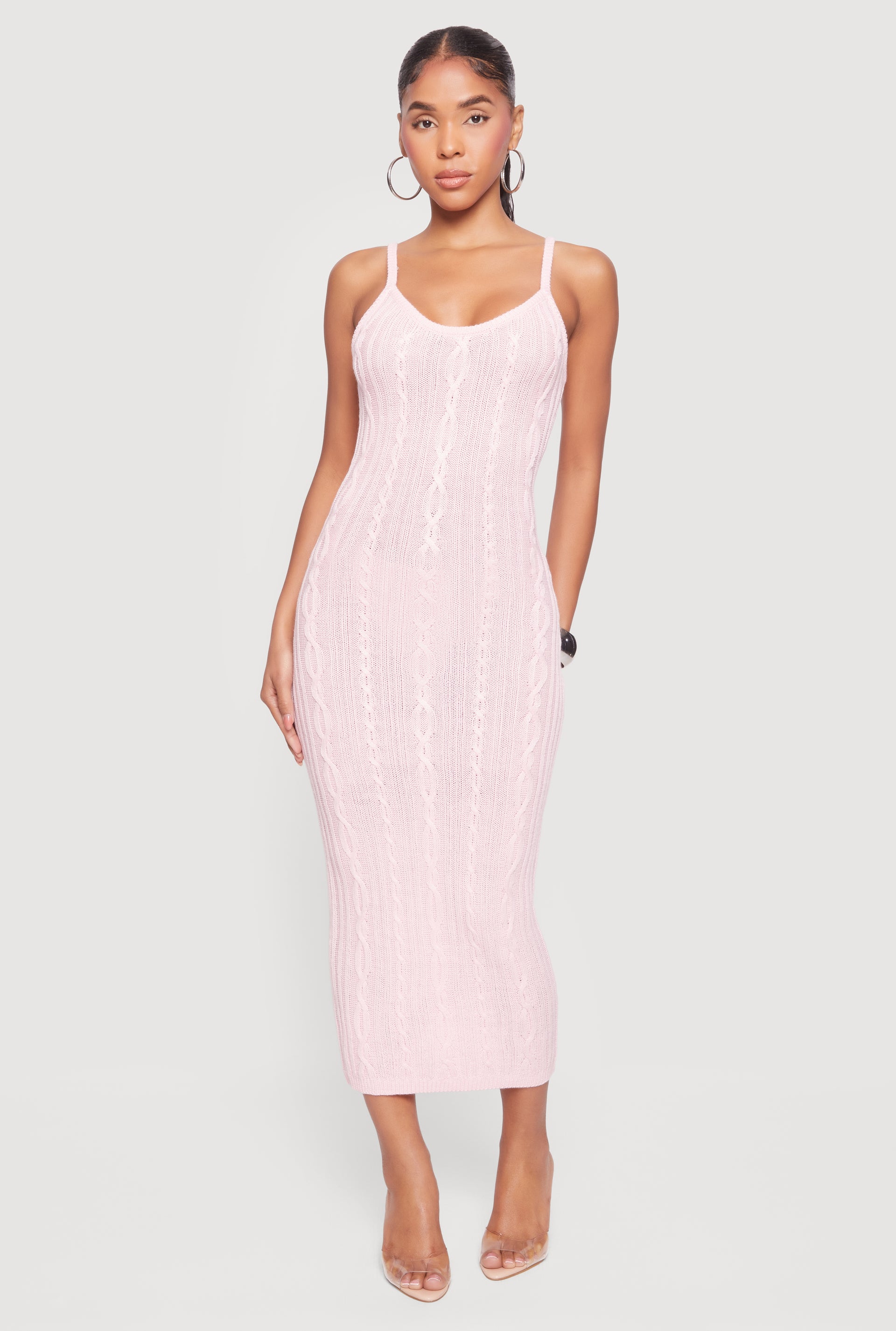 Womens Cable Knit Scoop Neck Cami Maxi Dress, Coral, Size L - Rainbow Shops