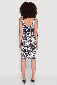 Scoop Neck Leaf Print Midi Dress