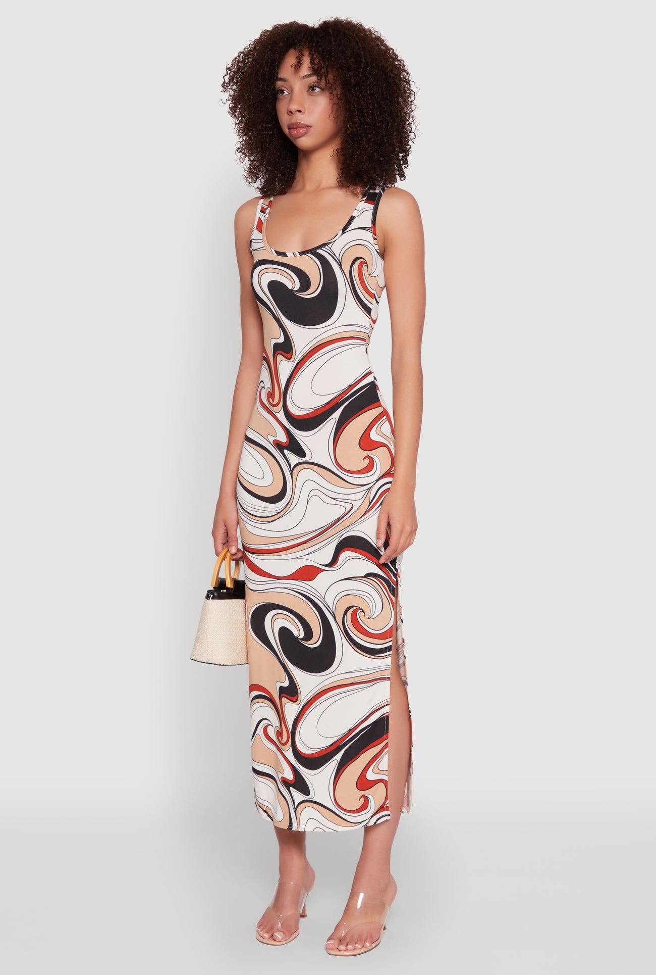 Vivid Psychedelic Swirl Print Sleeveless Tank Dress