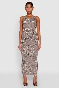 Drawstring Side Cut Out Leopard Print Maxi Dress