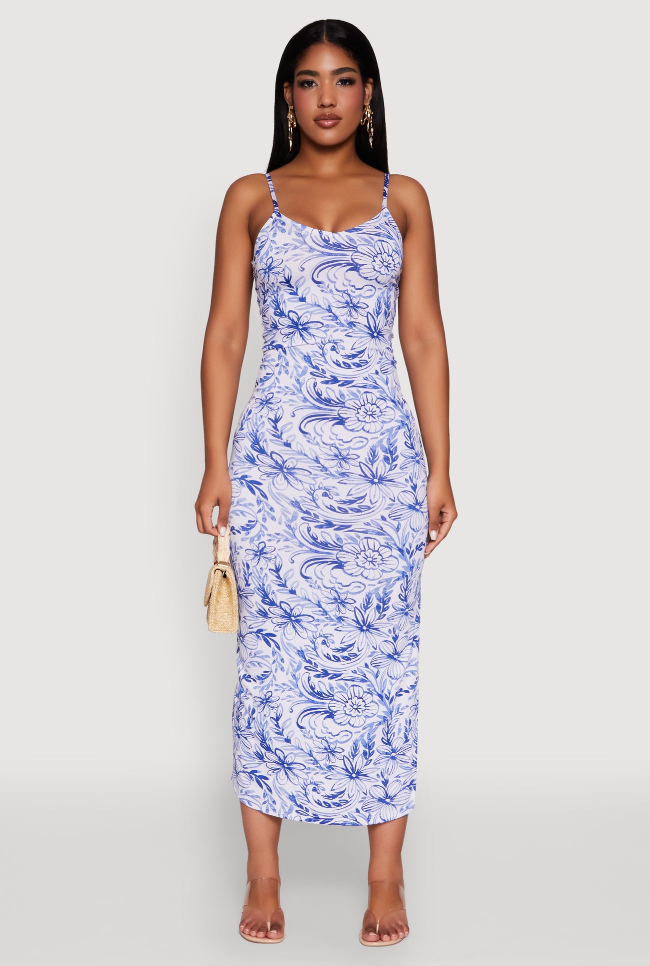 Side Slit Flower Print Cami Maxi Dress
