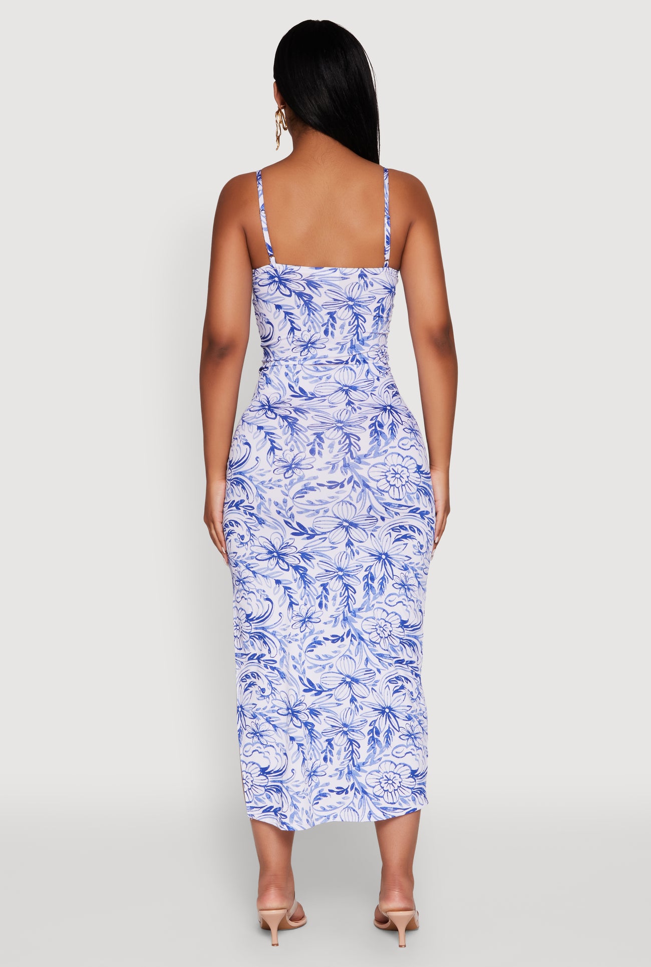 Side Slit Flower Print Cami Maxi Dress