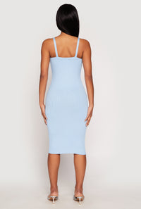 Ribbed Knit V Neck Midi Dress