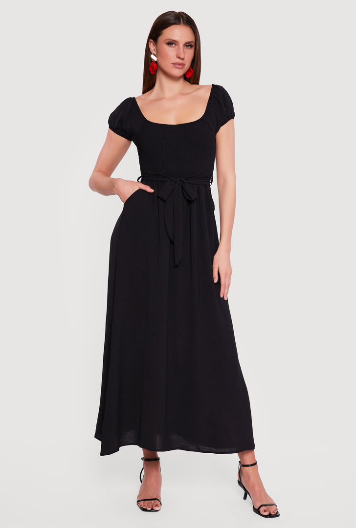 knee length dresses for ladies Burgundy Square Neck Puff Sleeve Maxi Dress – PinkBlush