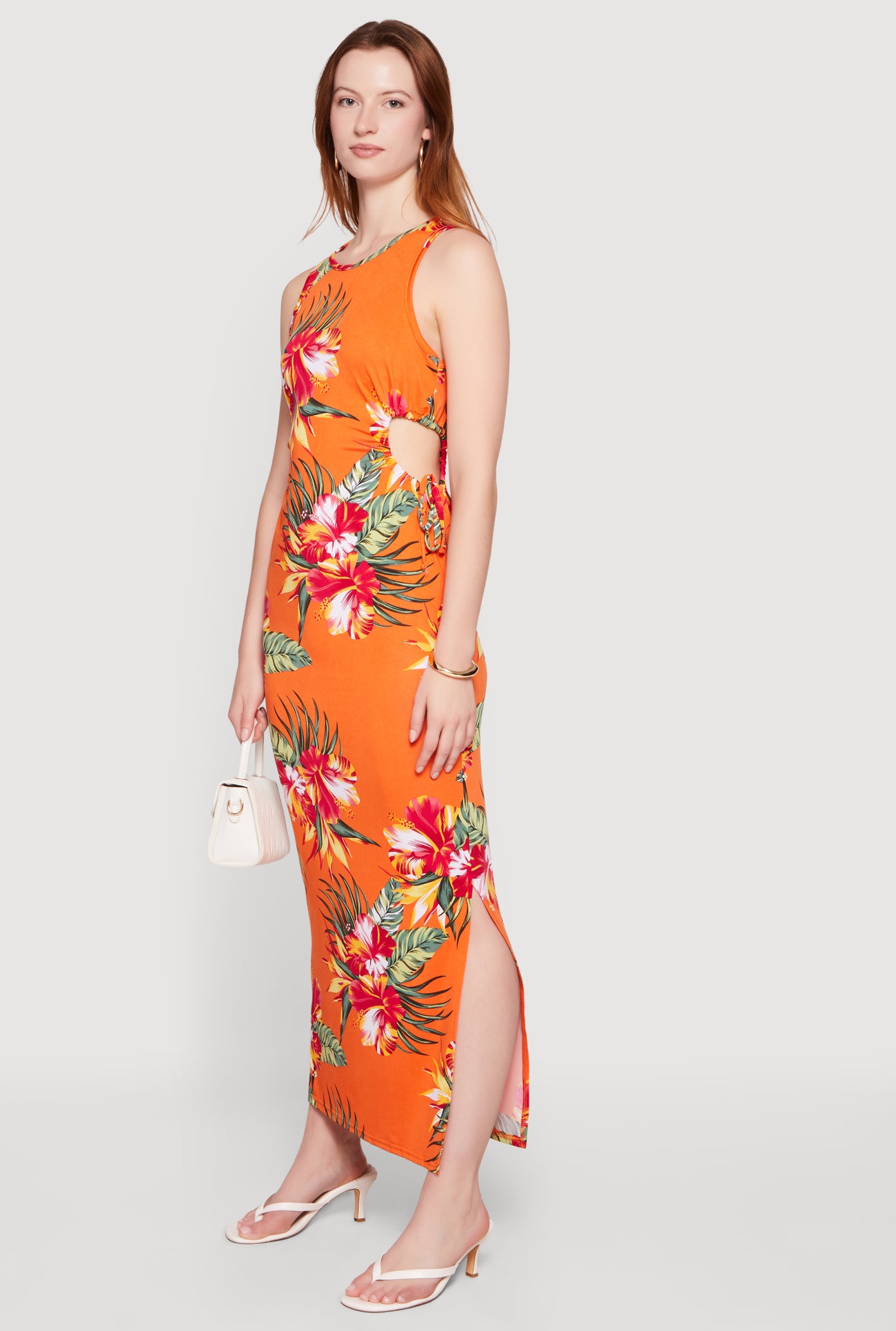floral slit maxi dress Floral Drawstring Side Detail Side Slit Maxi Dress