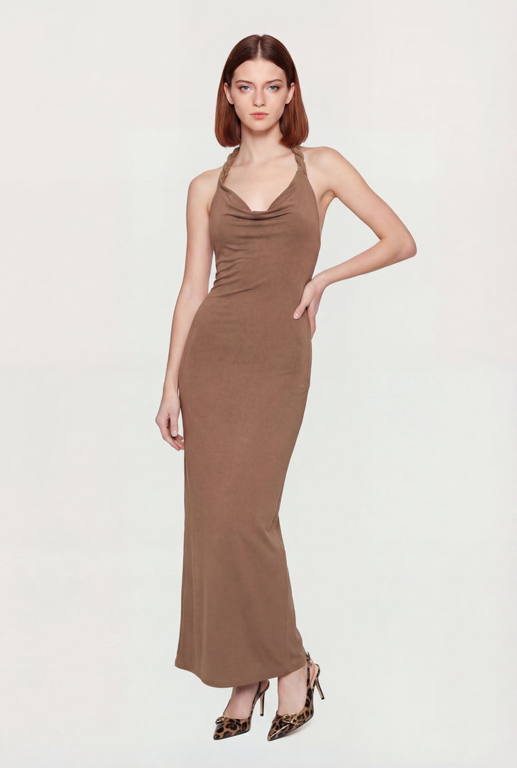 cowl neck bodycon dress Blue Bodycon Cowl Neck Jersey Maxi Dress Blue / M main image 1