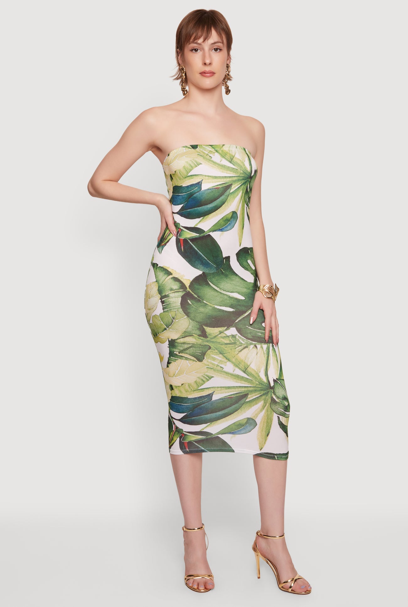 Abstract Leaf Print Midi Tube Dress Abstract Leaf Print Midi Tube Dress