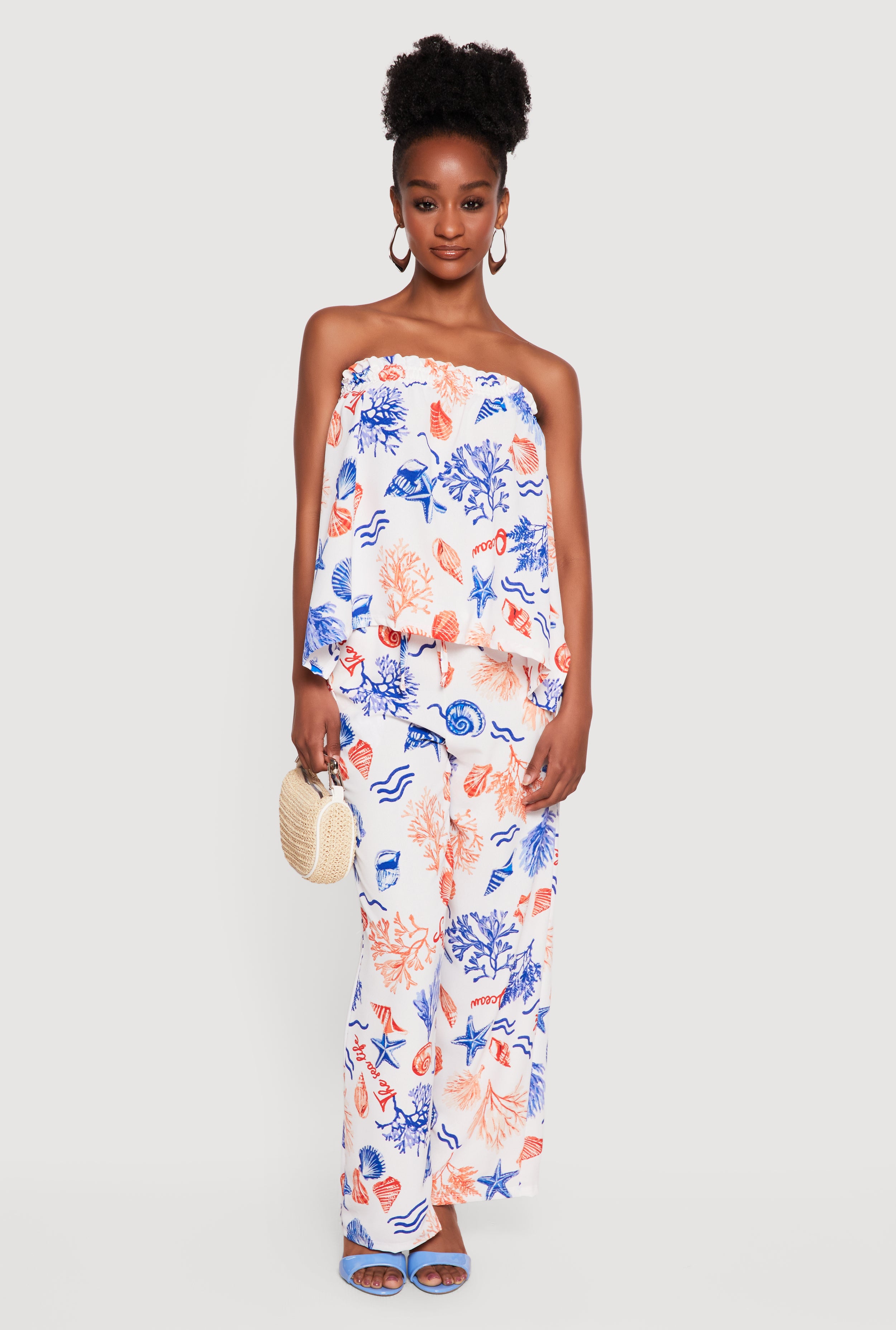 Coastal Seashell Print Tube Top and Pants Set