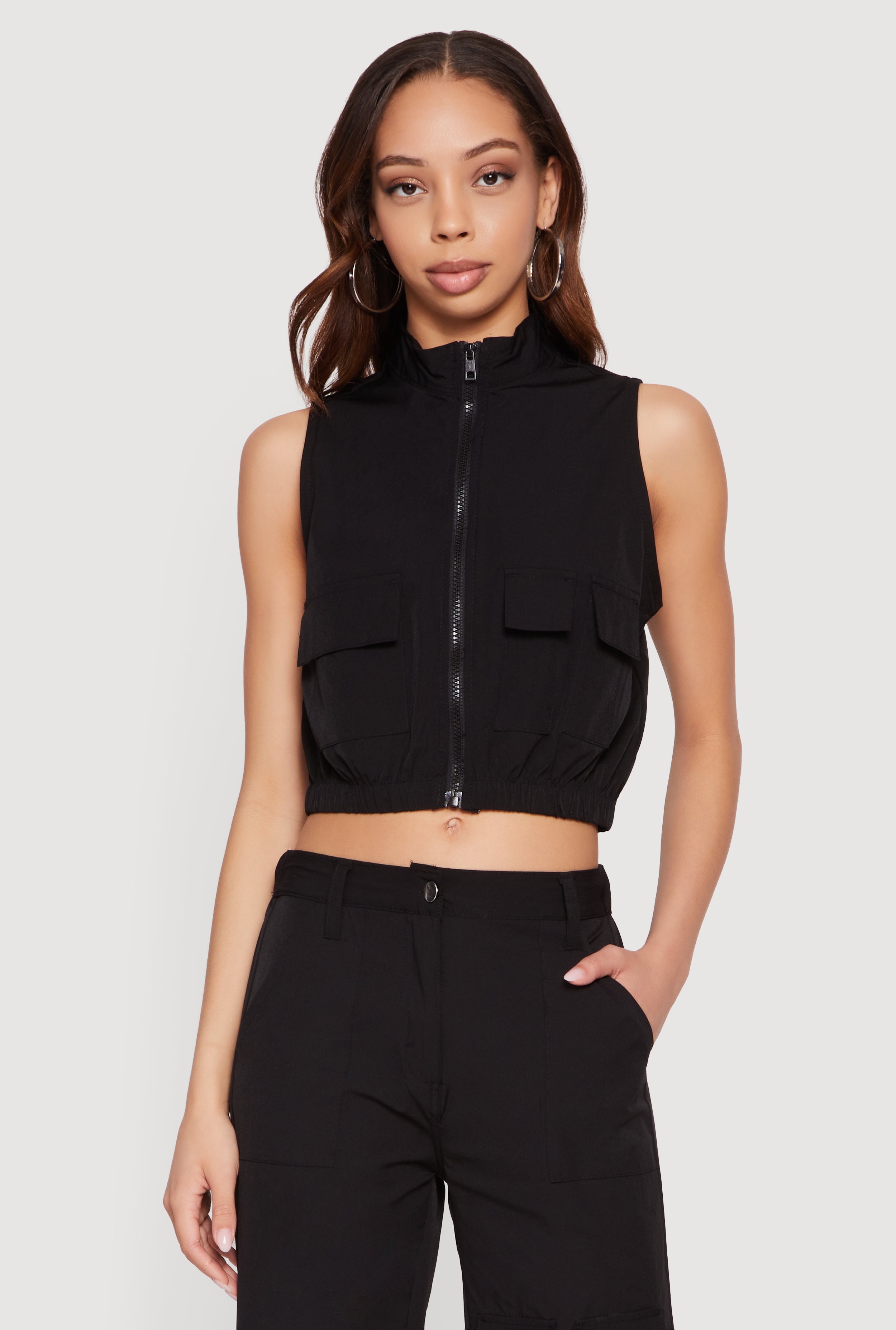 トップス santaku lipstop washer nylon vest Nylon Cropped Zip Front Windbreaker Vest