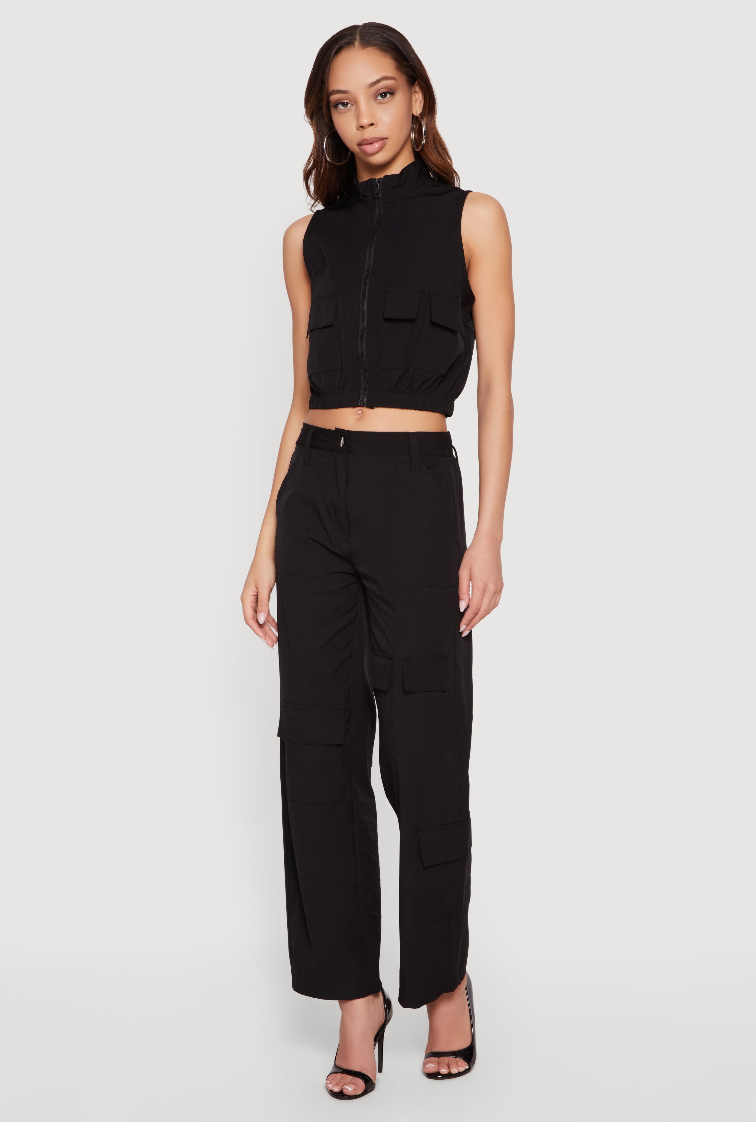 Nylon Cropped Zip Front Windbreaker Vest