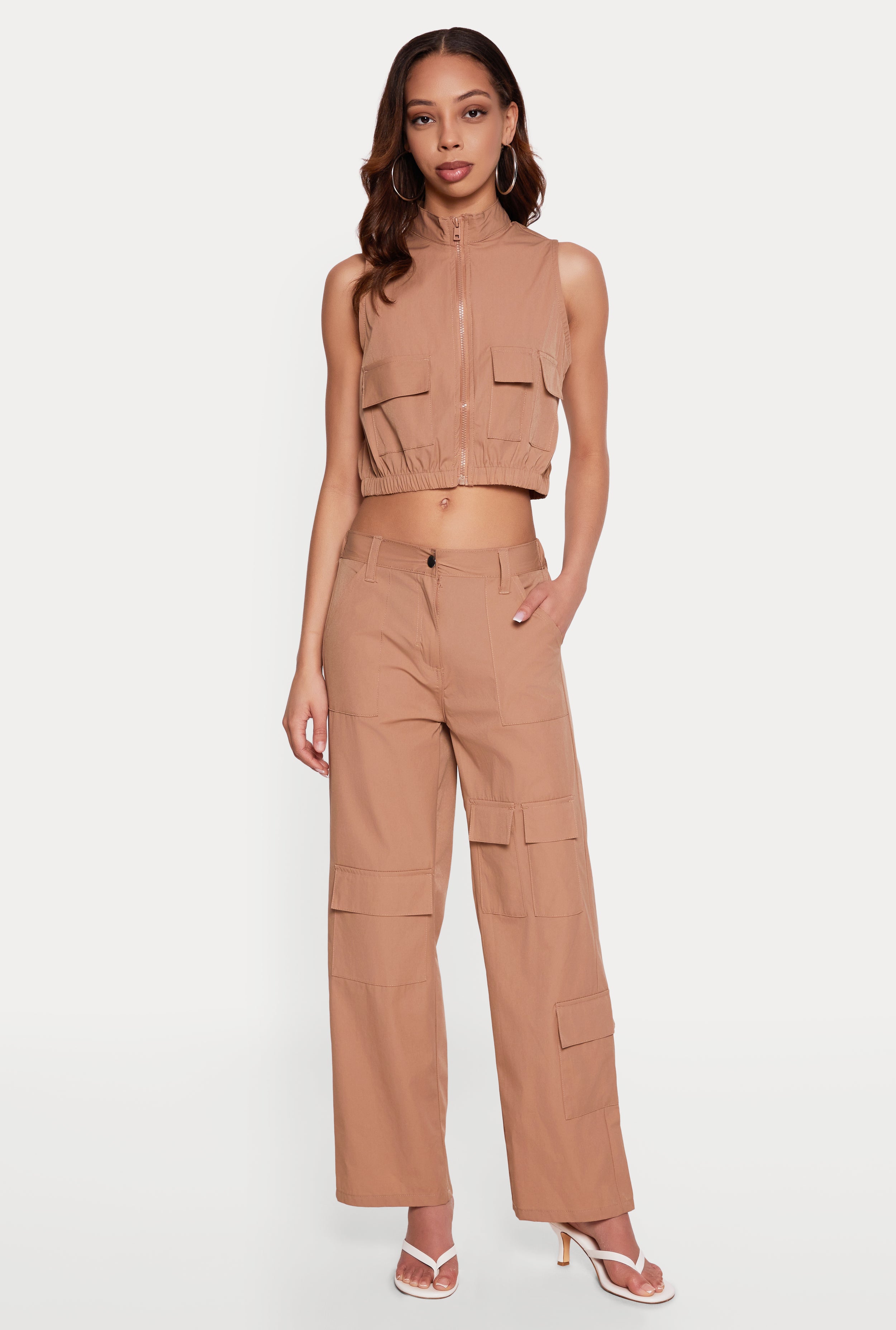 Nylon Cropped Zip Front Windbreaker Vest