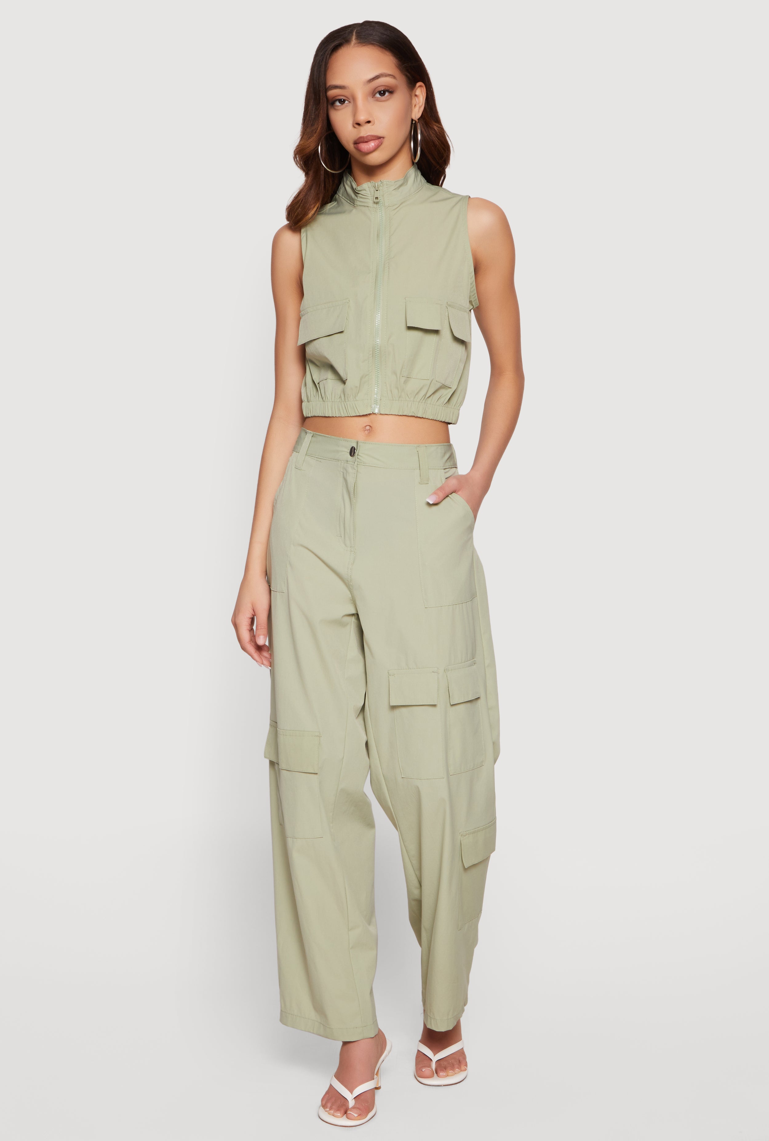 Nylon Cropped Zip Front Windbreaker Vest