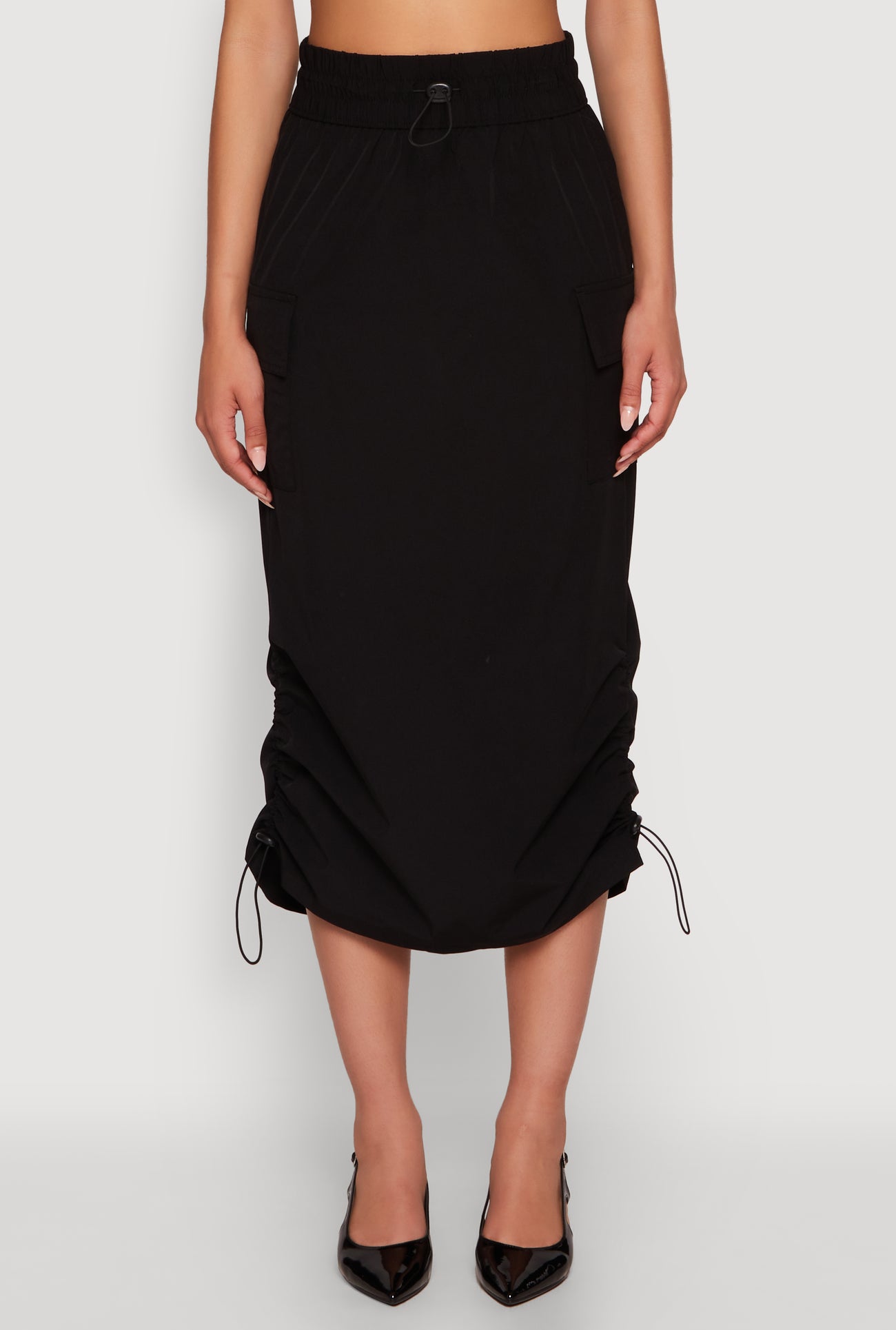 Toggle Drawstring Hem Midi Cargo Skirt