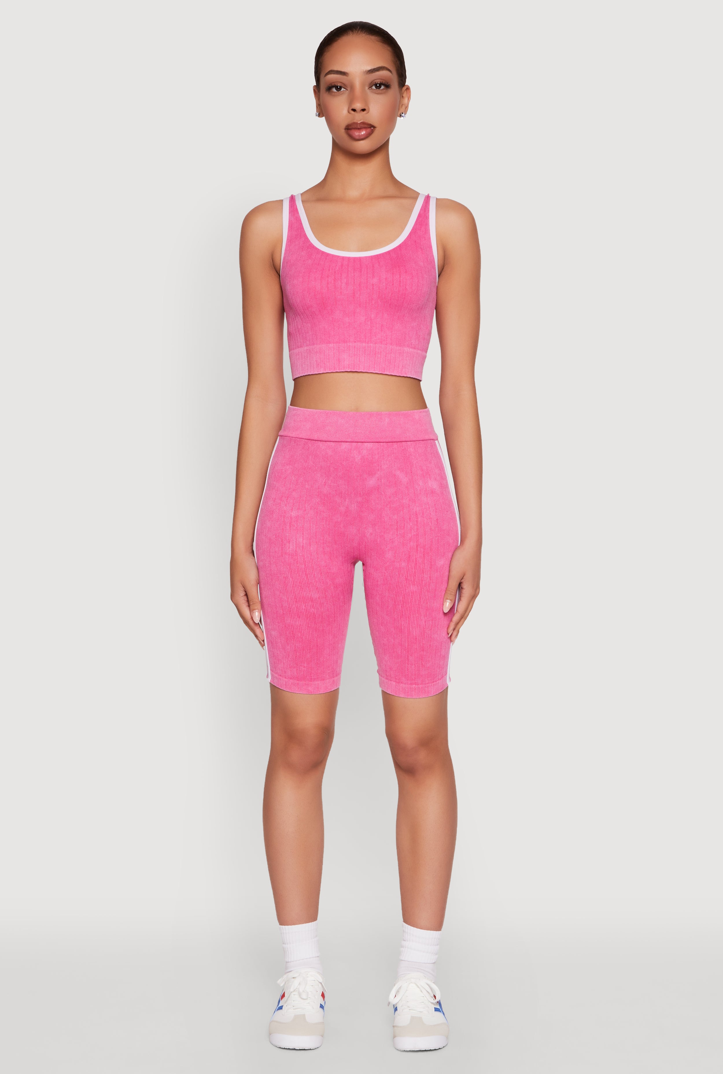 Mineral Wash Varsity Stripe Biker Shorts