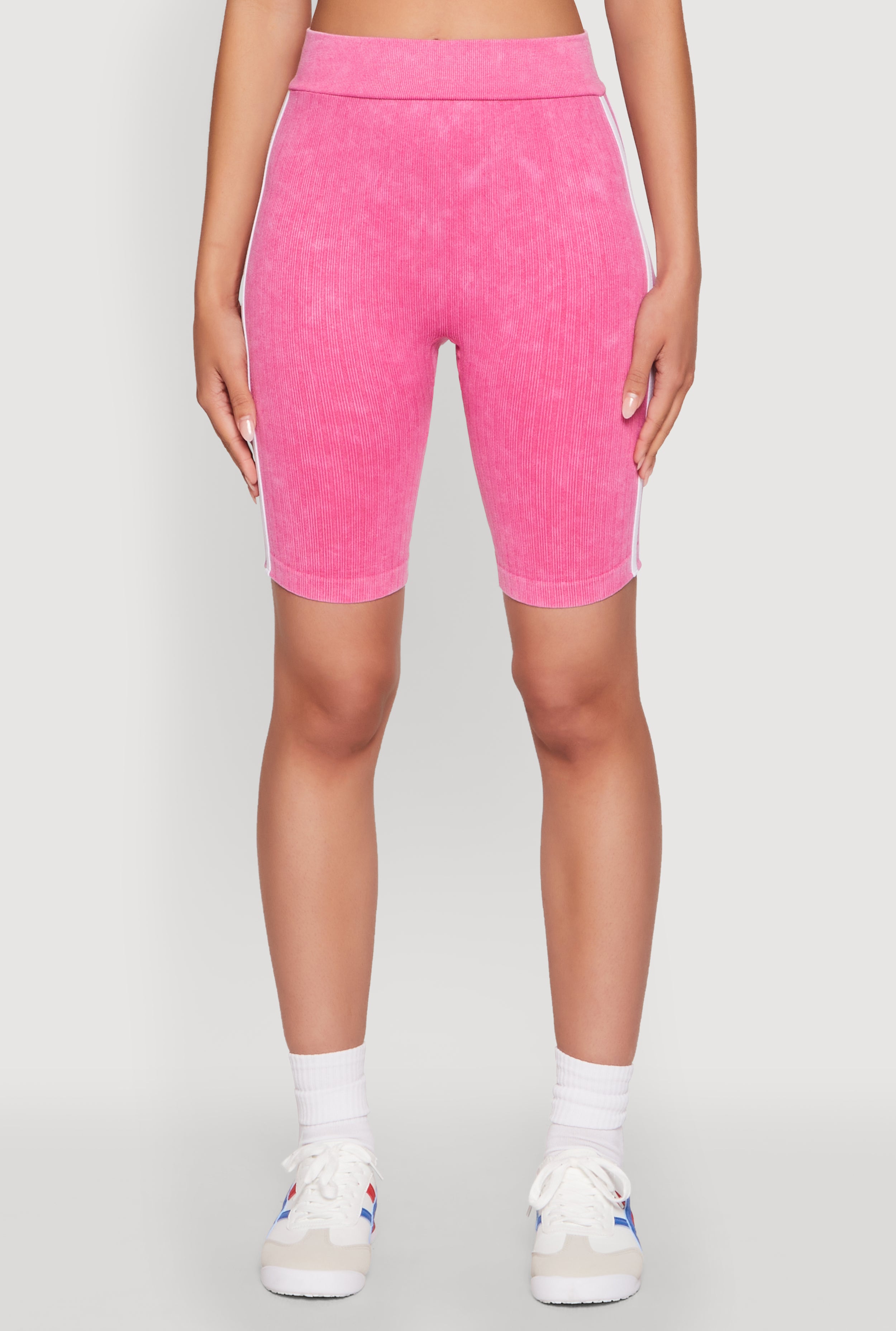 Mineral Wash Varsity Stripe Biker Shorts