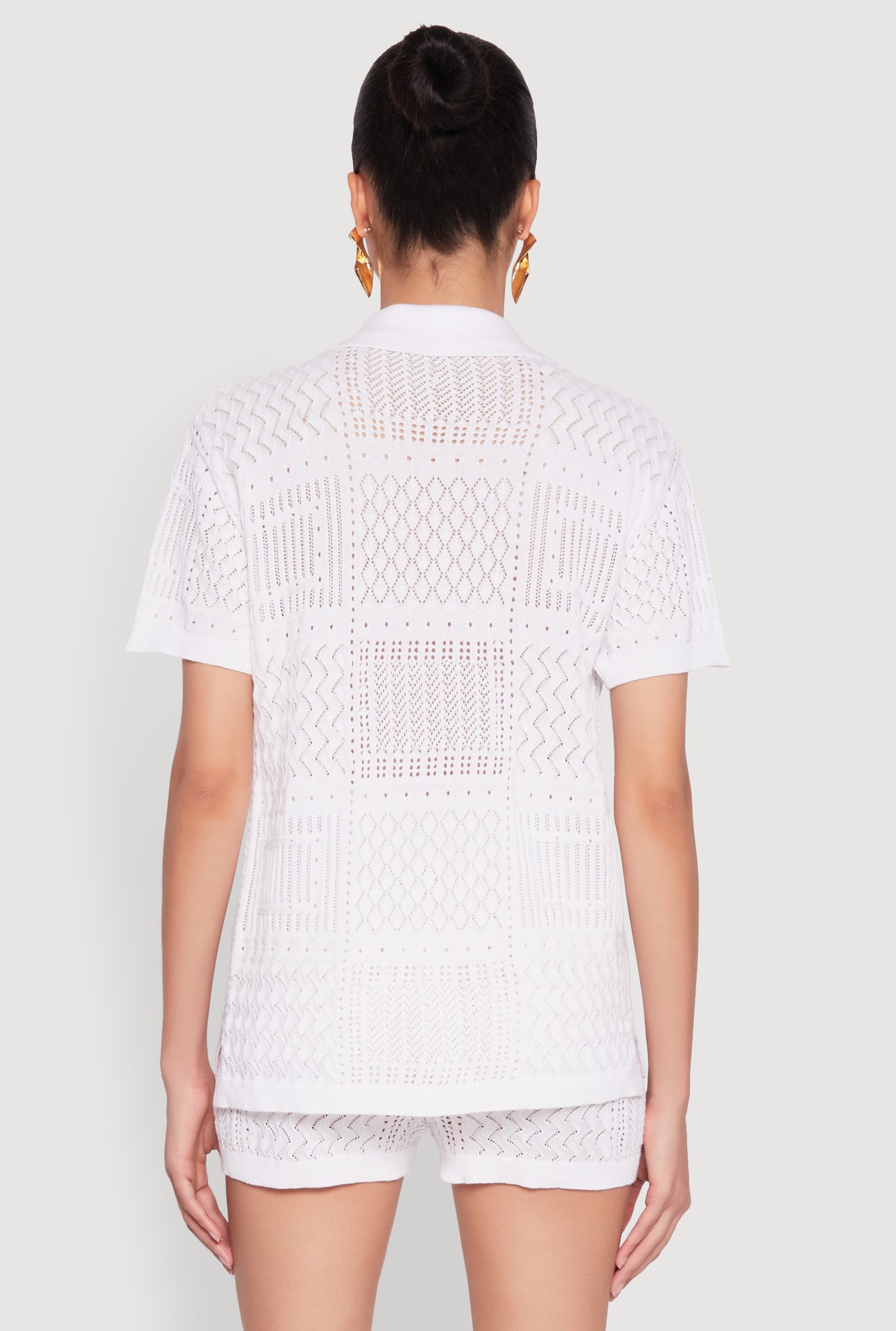 Pointelle Crochet Button Front Shirt