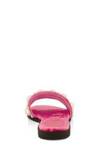 Velvet Faux Pearl Band Slide Sandals