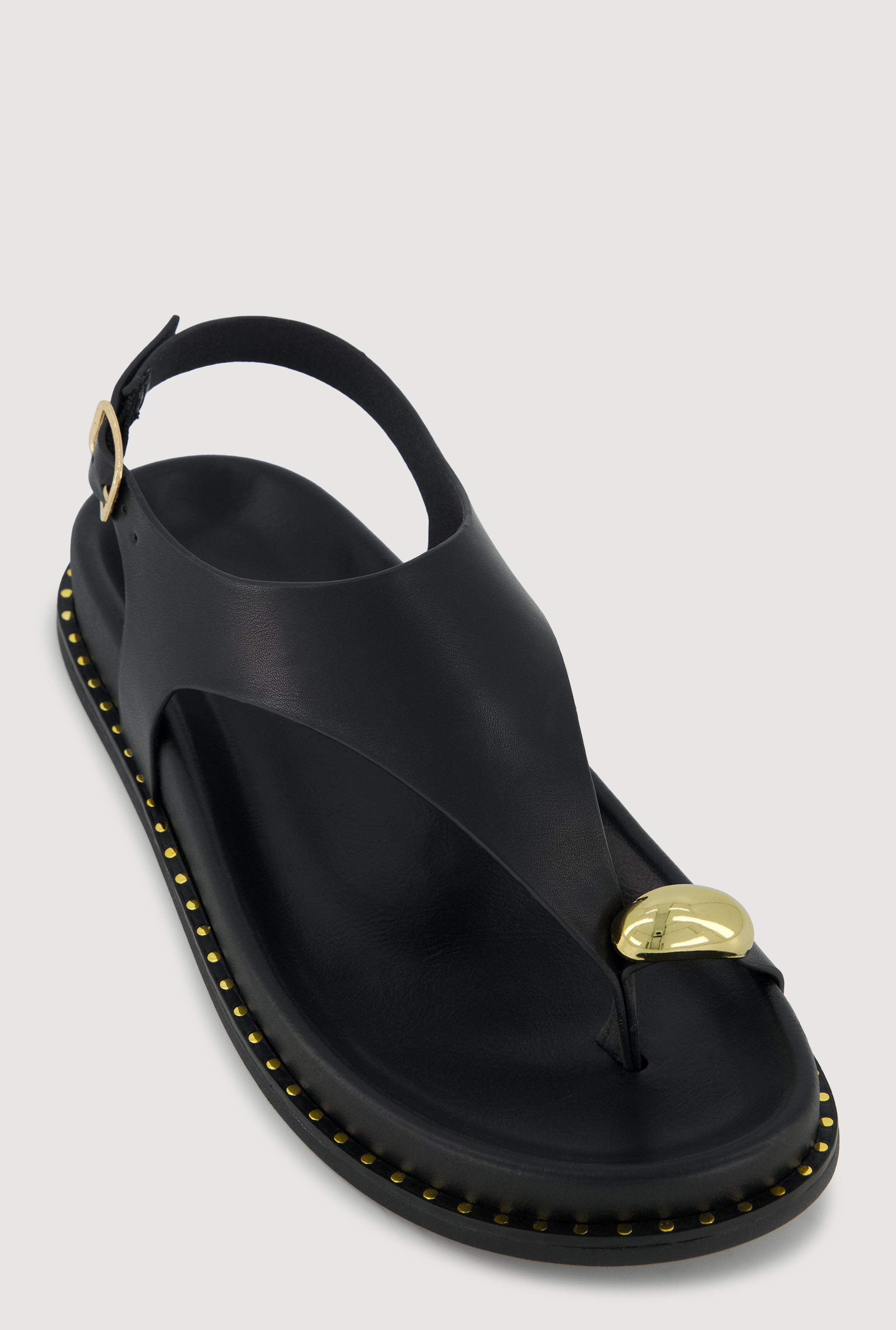 Metallic Toe Loop Ankle Strap Sandals