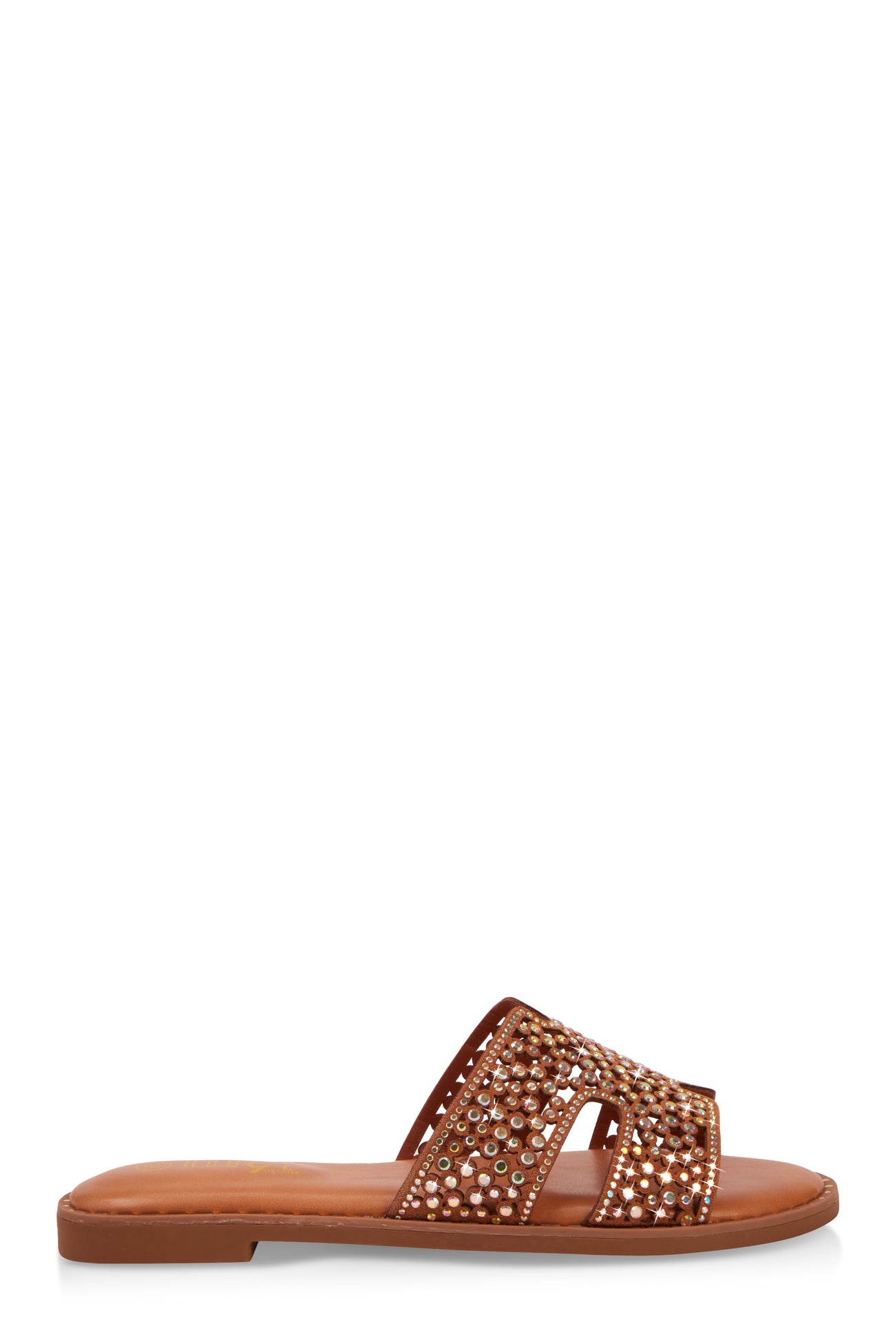 Rhinestone Studded Cut Out Band Slide Sandals