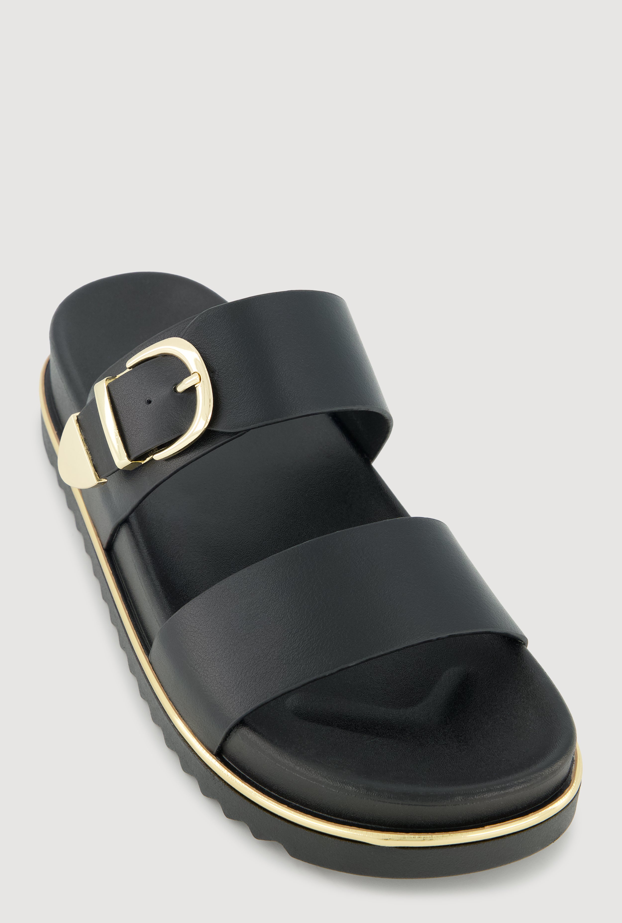 Metallic Buckle Detail Footbed Slide Sandals