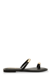 Metallic Detail Toe Loop Slide Sandals