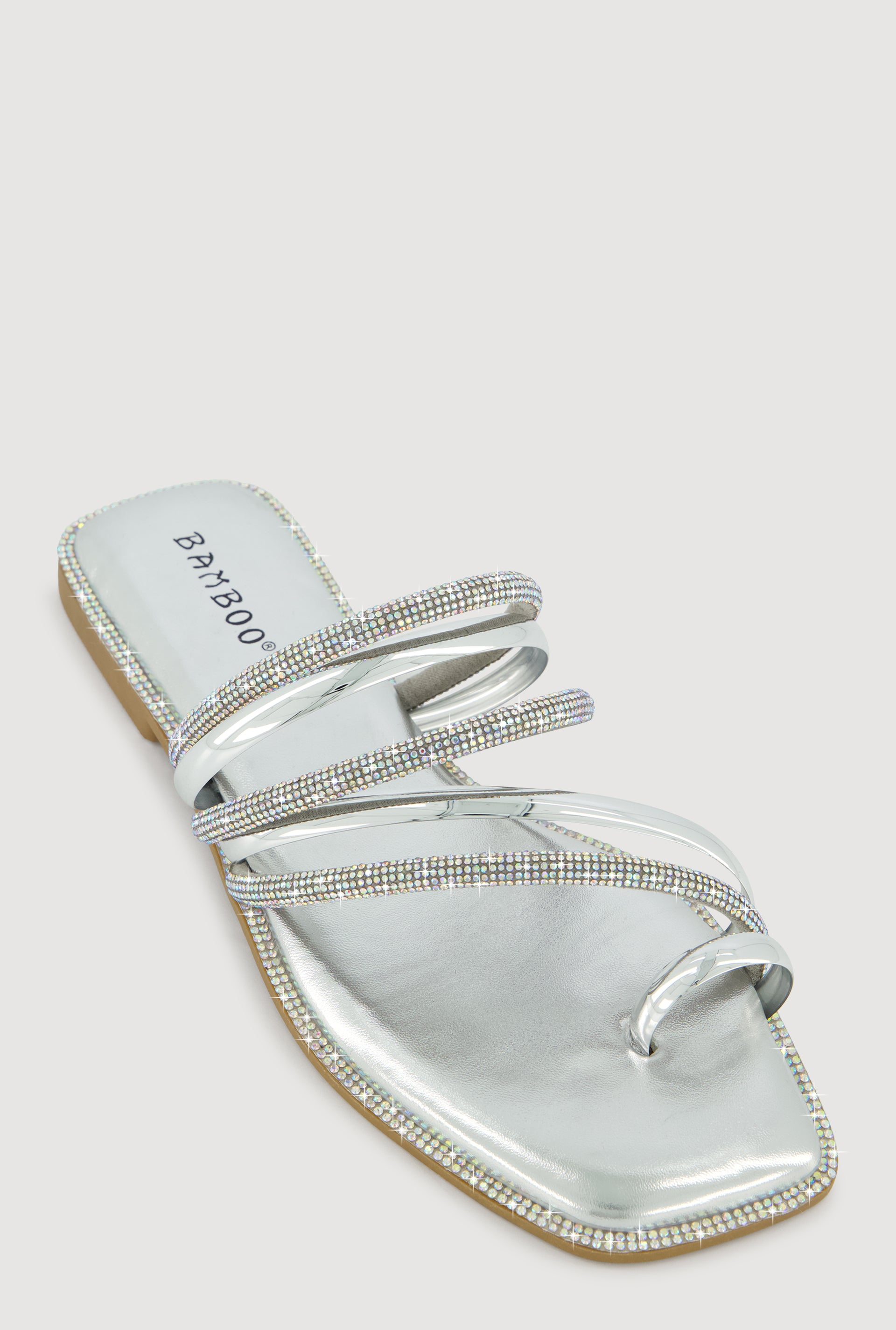 metallic rhinestone strappy mini dress Asymmetrical Metallic Rhinestone Strappy Toe Loop Sandals