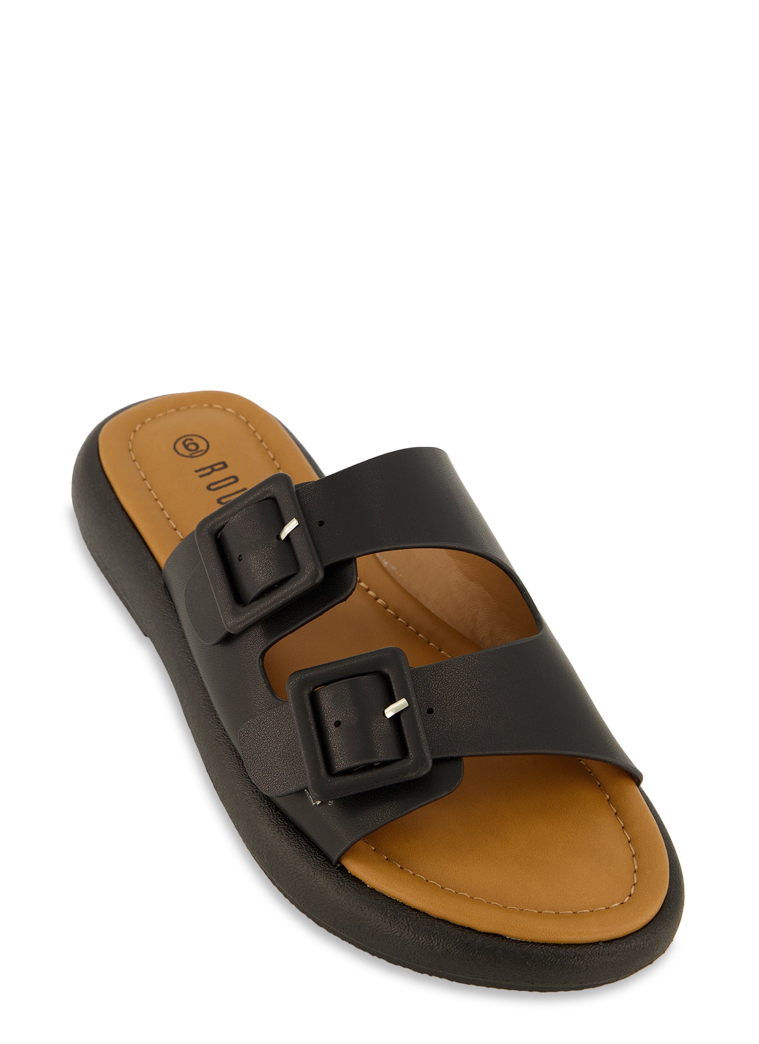Solid Double Buckle Band Sandals