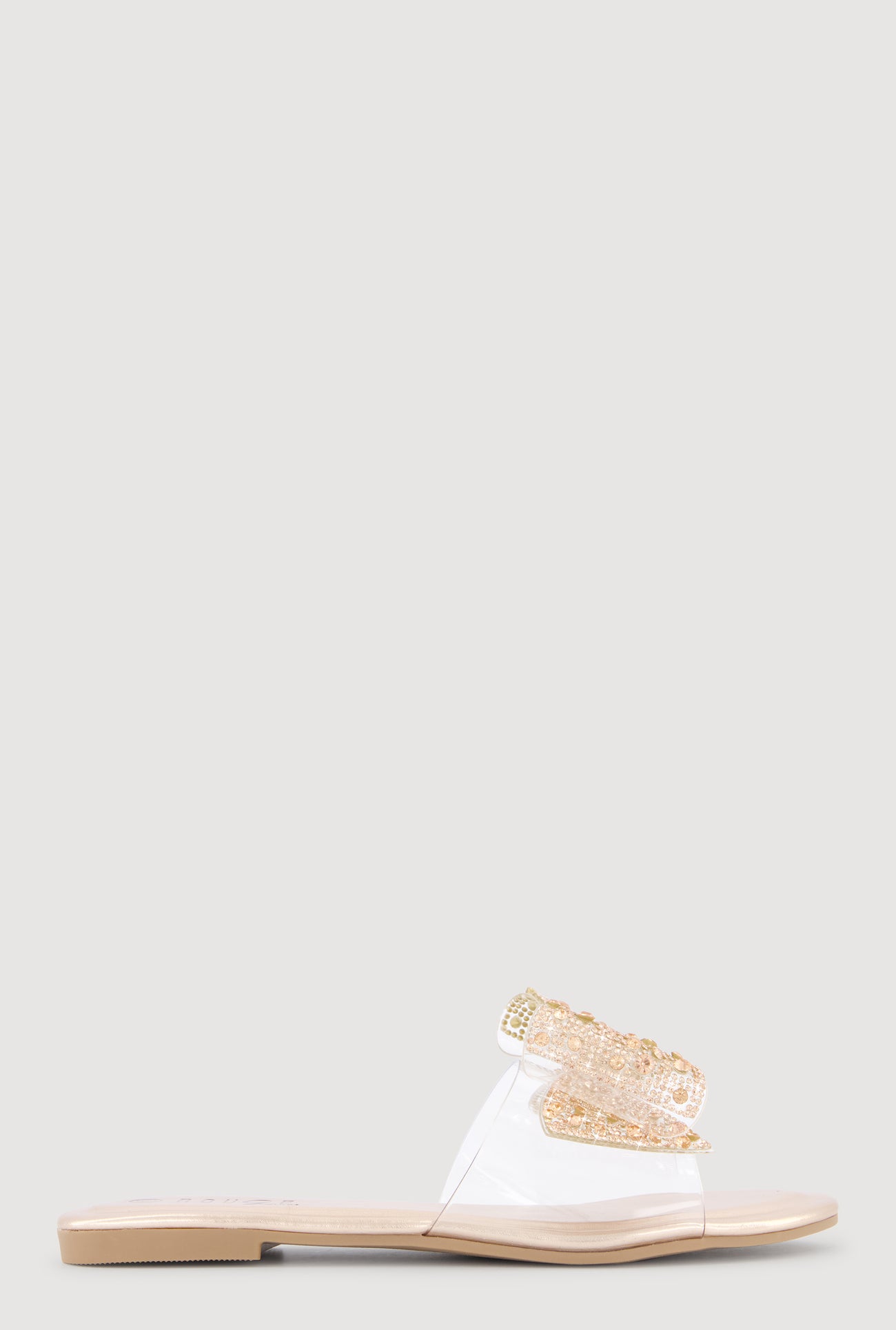Rhinestone Bow Clear Band Slide Sandals