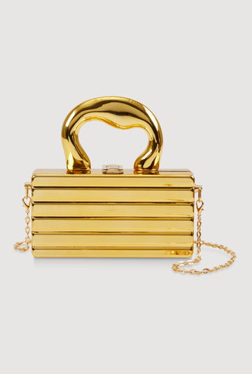 Ribbed Metallic Hard Shell Clutch Purse