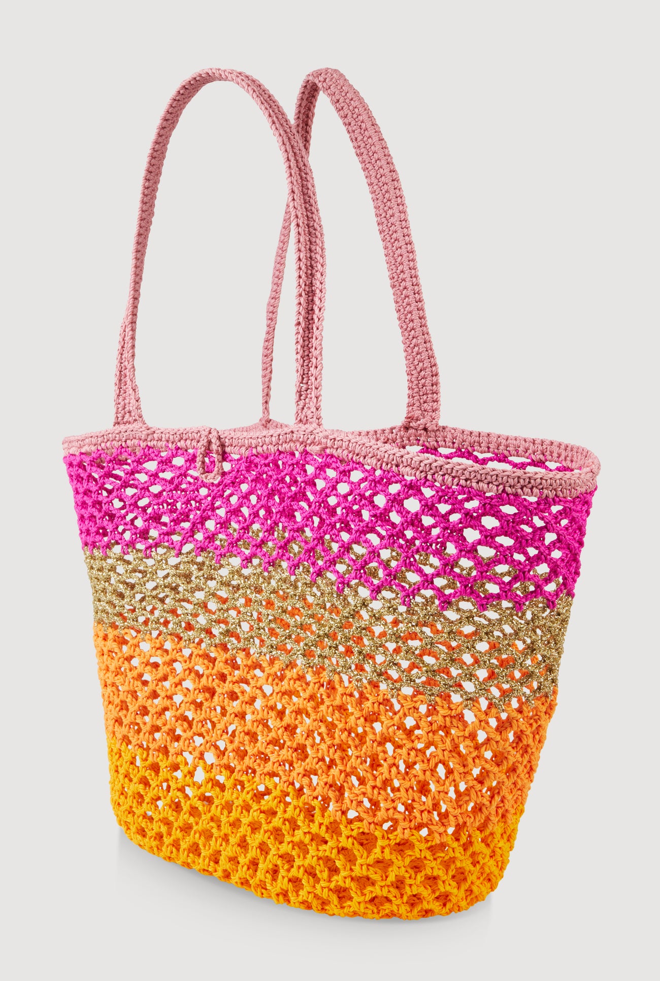Color Block Lurex Crochet Tote Bag