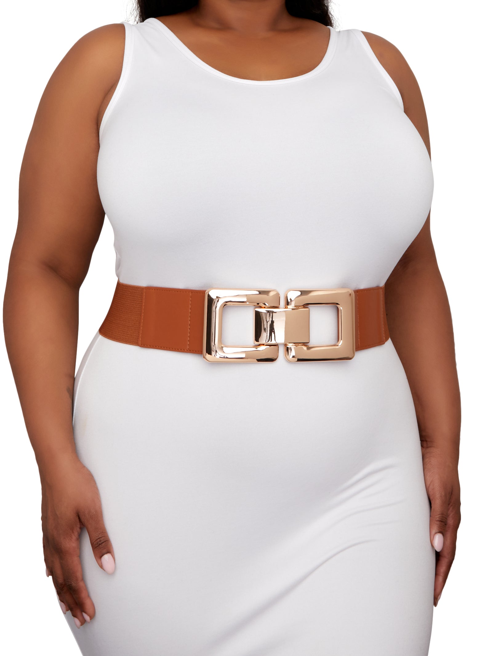 Plus Size Square Buckle Stretch Belt - Camel