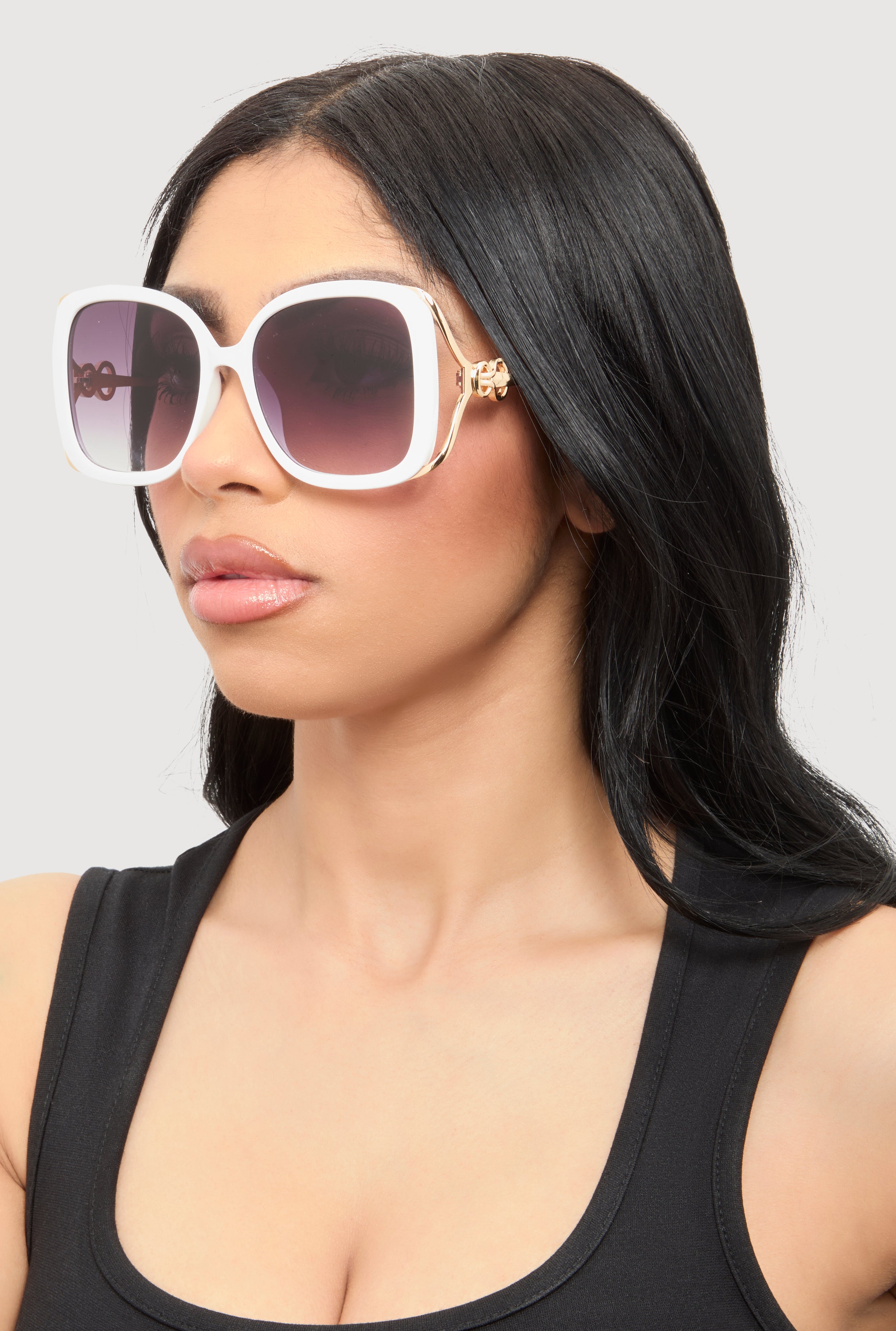 Metallic Detail Gradient Lens Sunglasses white Rainbow Shops