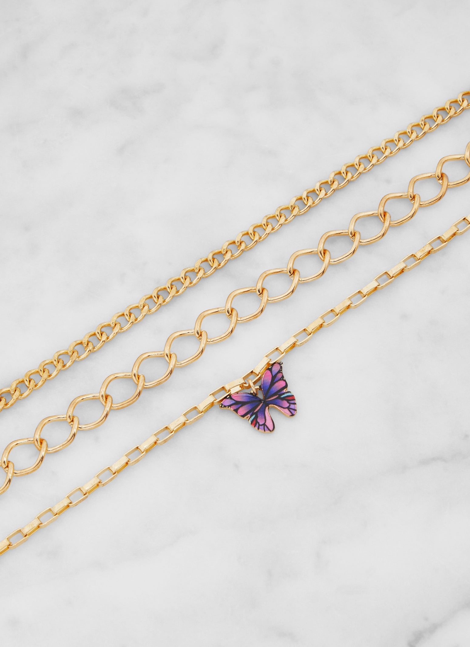 Butterfly Charm Anklet Trio
