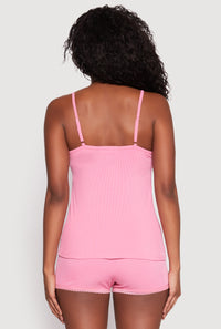 Rib Knit Lace Trim Pajama Cami with Shorts