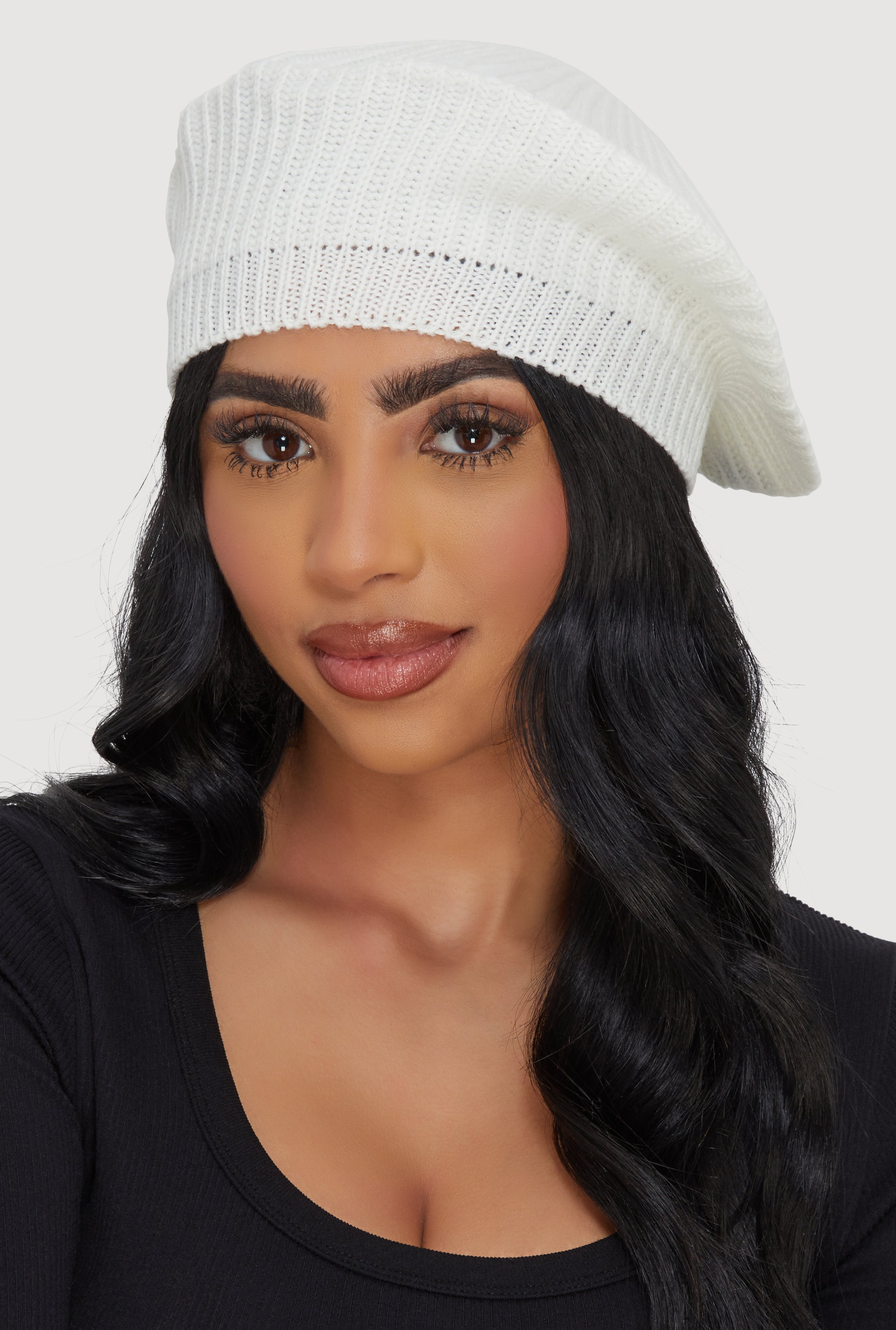 Solid Ribbed Knit Beret