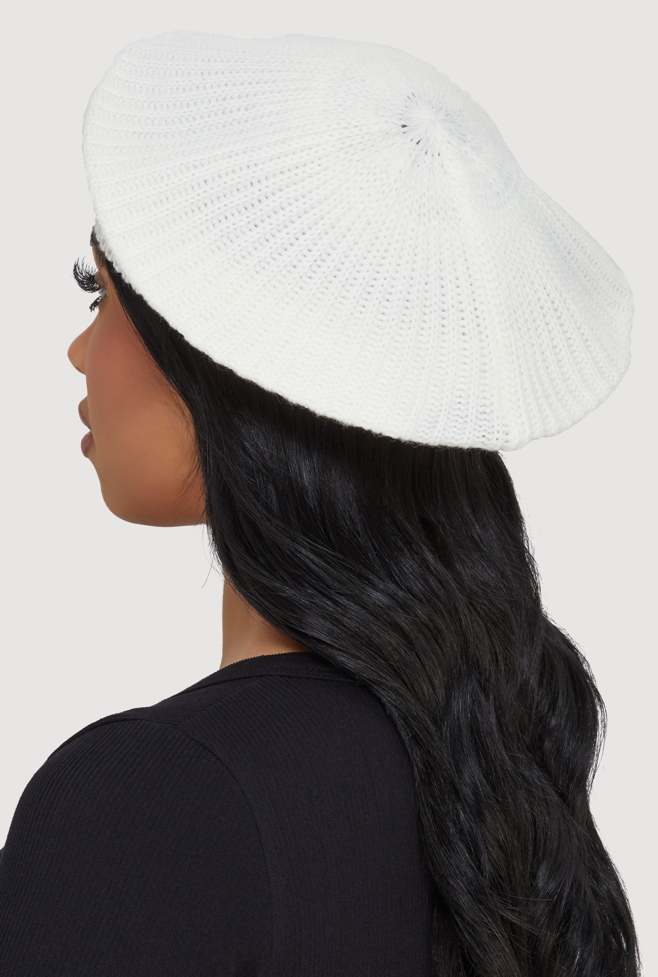 Solid Ribbed Knit Beret
